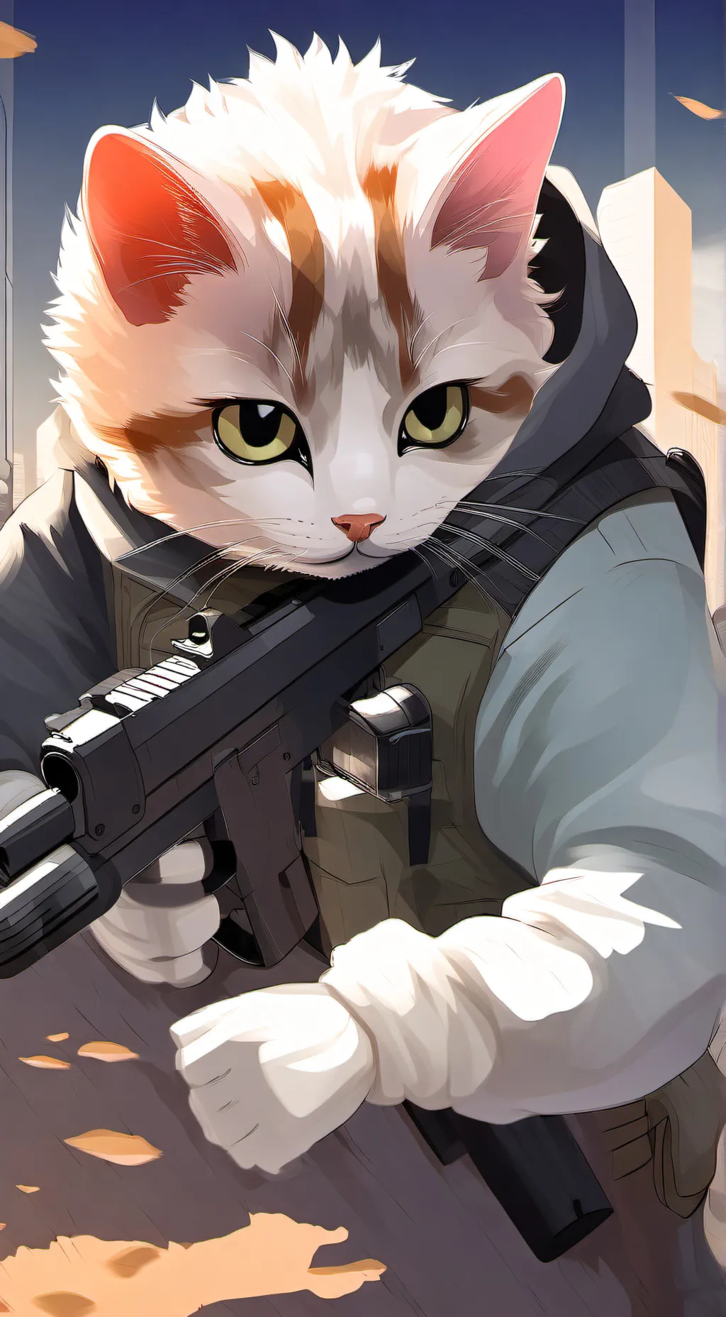 ai character: cat with a gun background