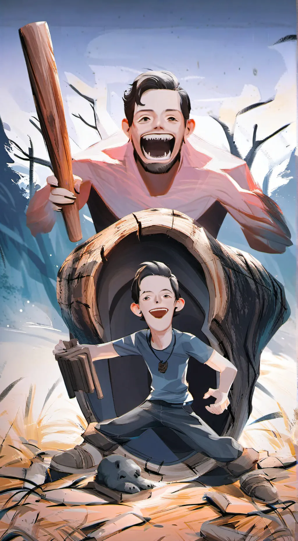 ai character: crazy dad and kid  background