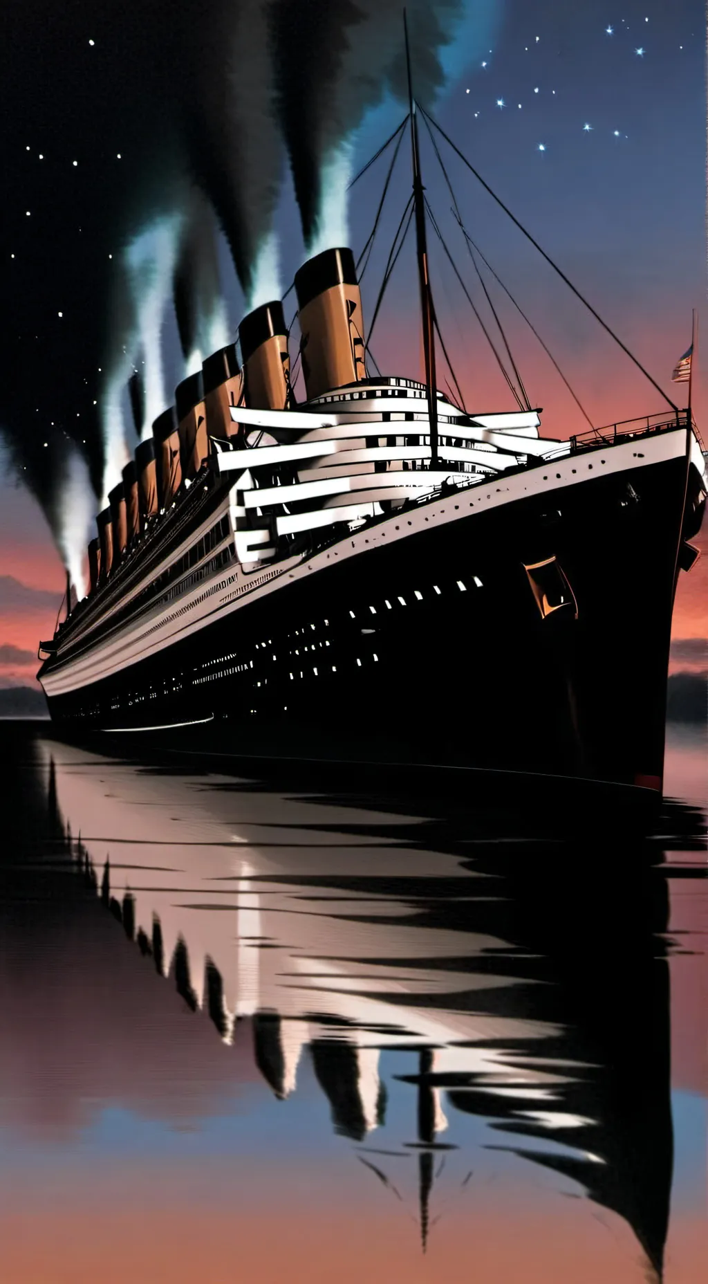 ai character: RMS titanic movie background