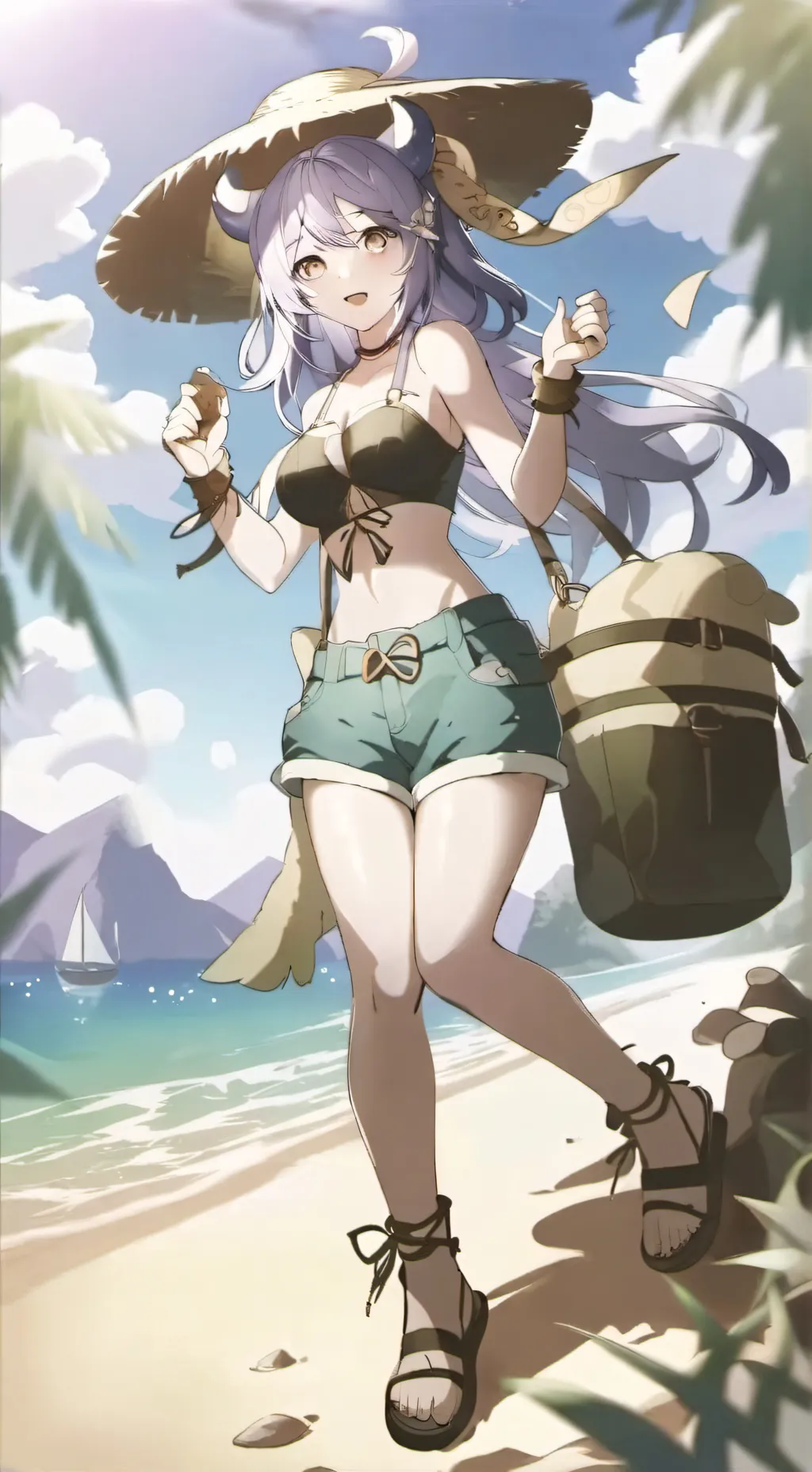 ai character: beach trip background