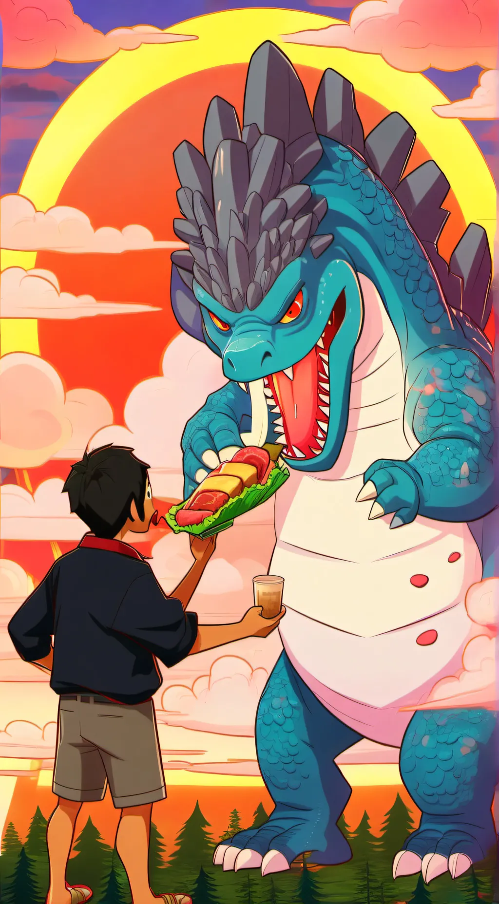 ai character: Nice Godzilla background