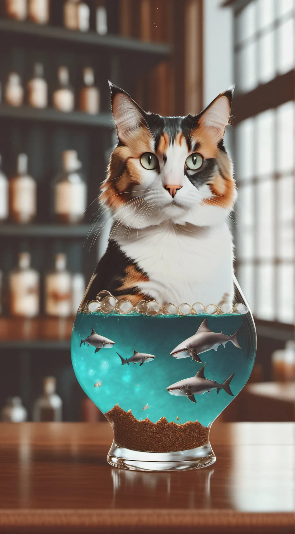 ai character: shark calico cat background