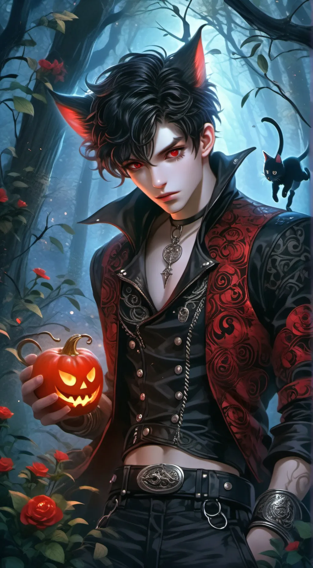 ai character: Hogwarts forest background