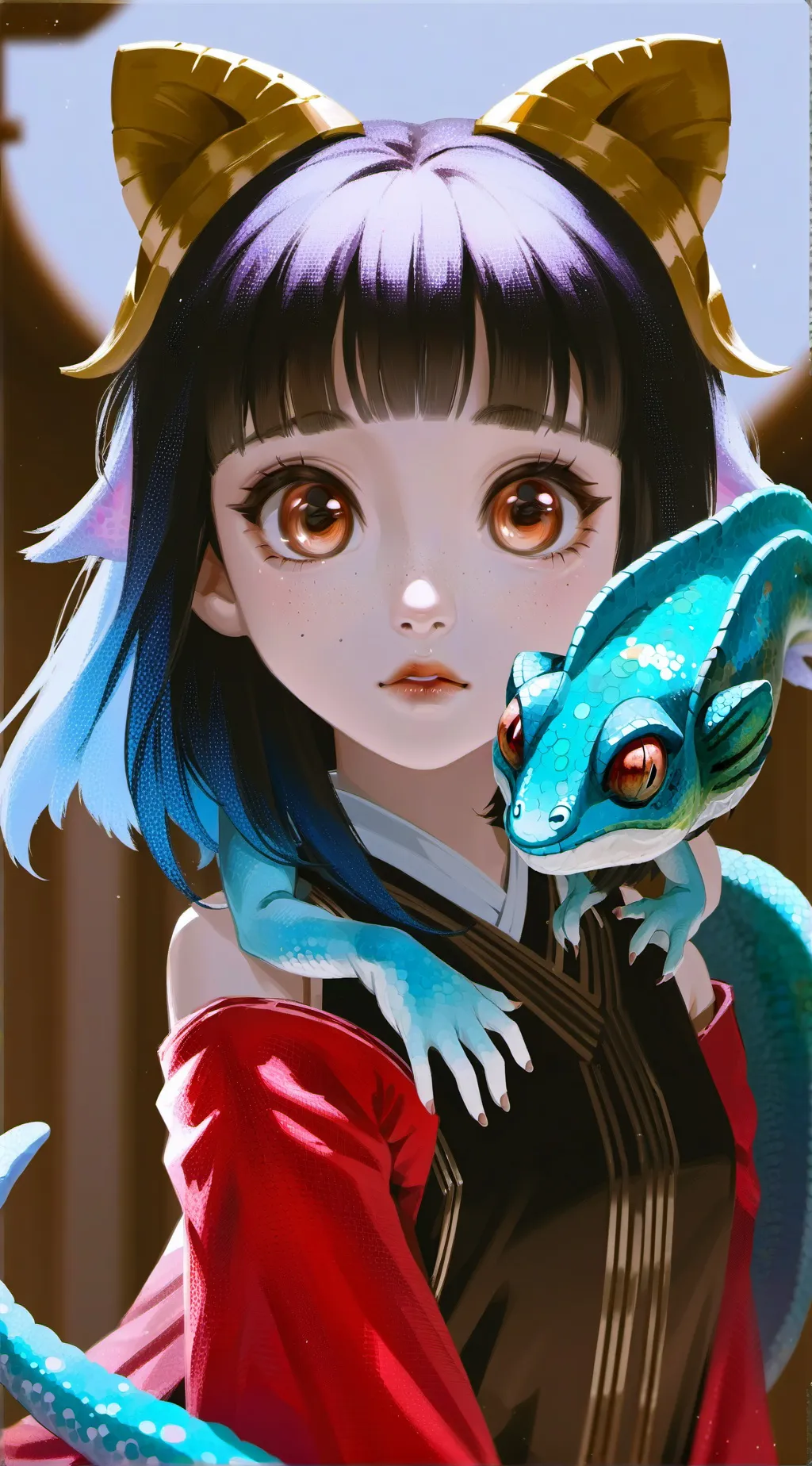 ai character: Chameleon Spirit Furry background