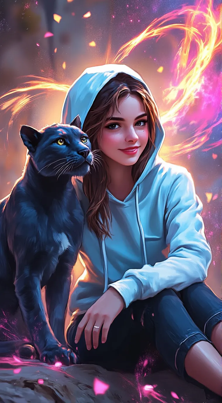 ai character: Emily sunset background