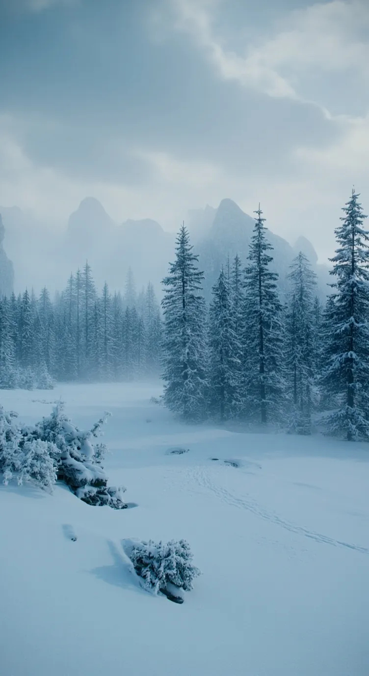 ai character: snowy hike background