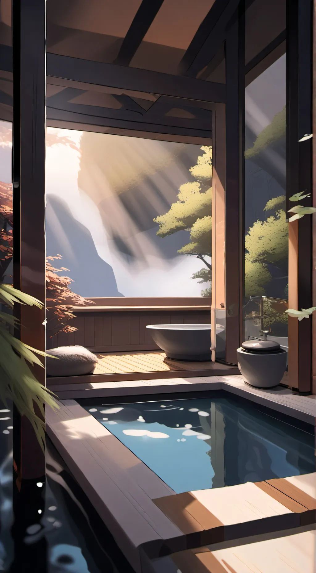 ai character: Mha bath house background