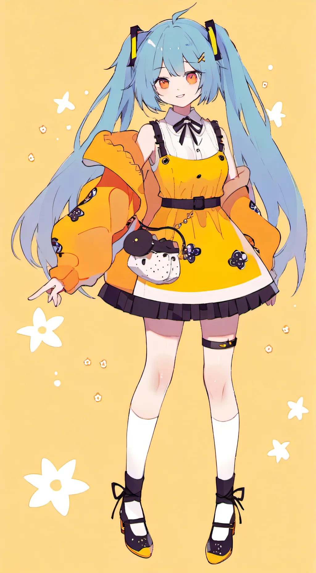 ai character: Miku in orange :0 background