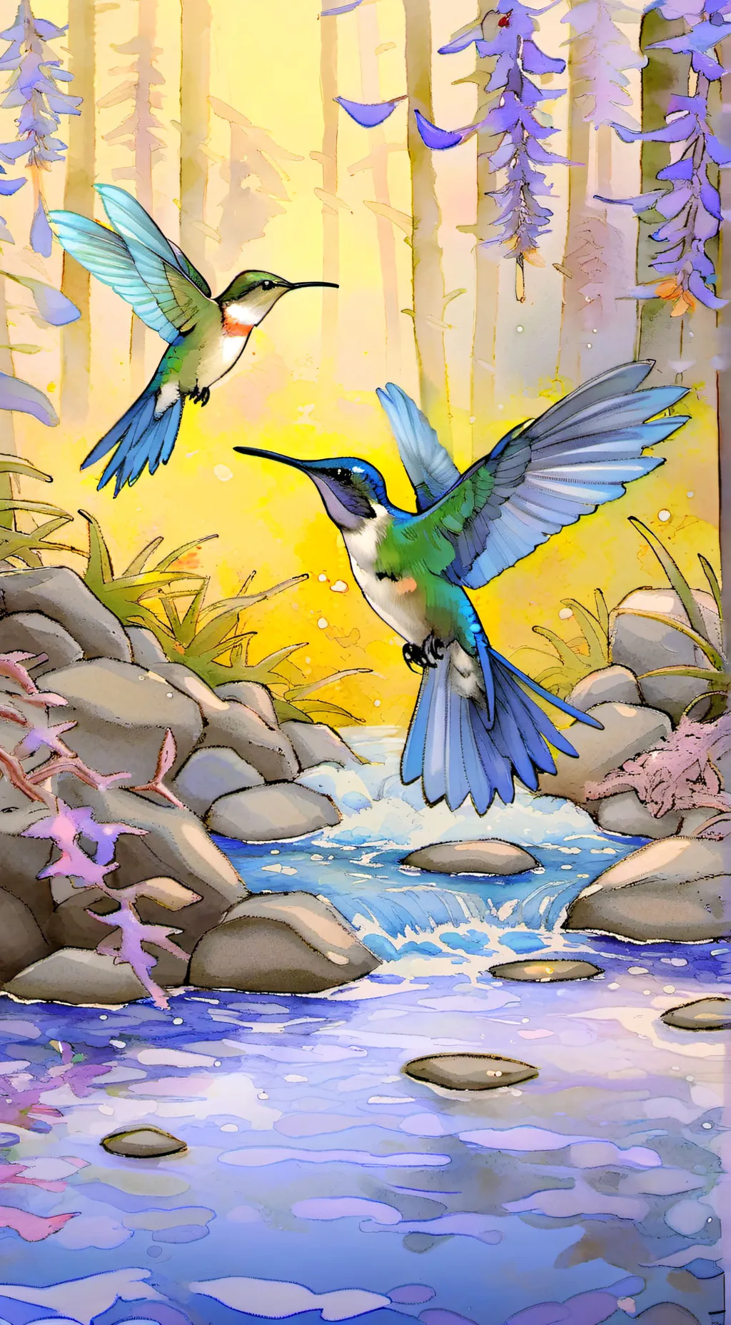 ai character: hummingbirds  background