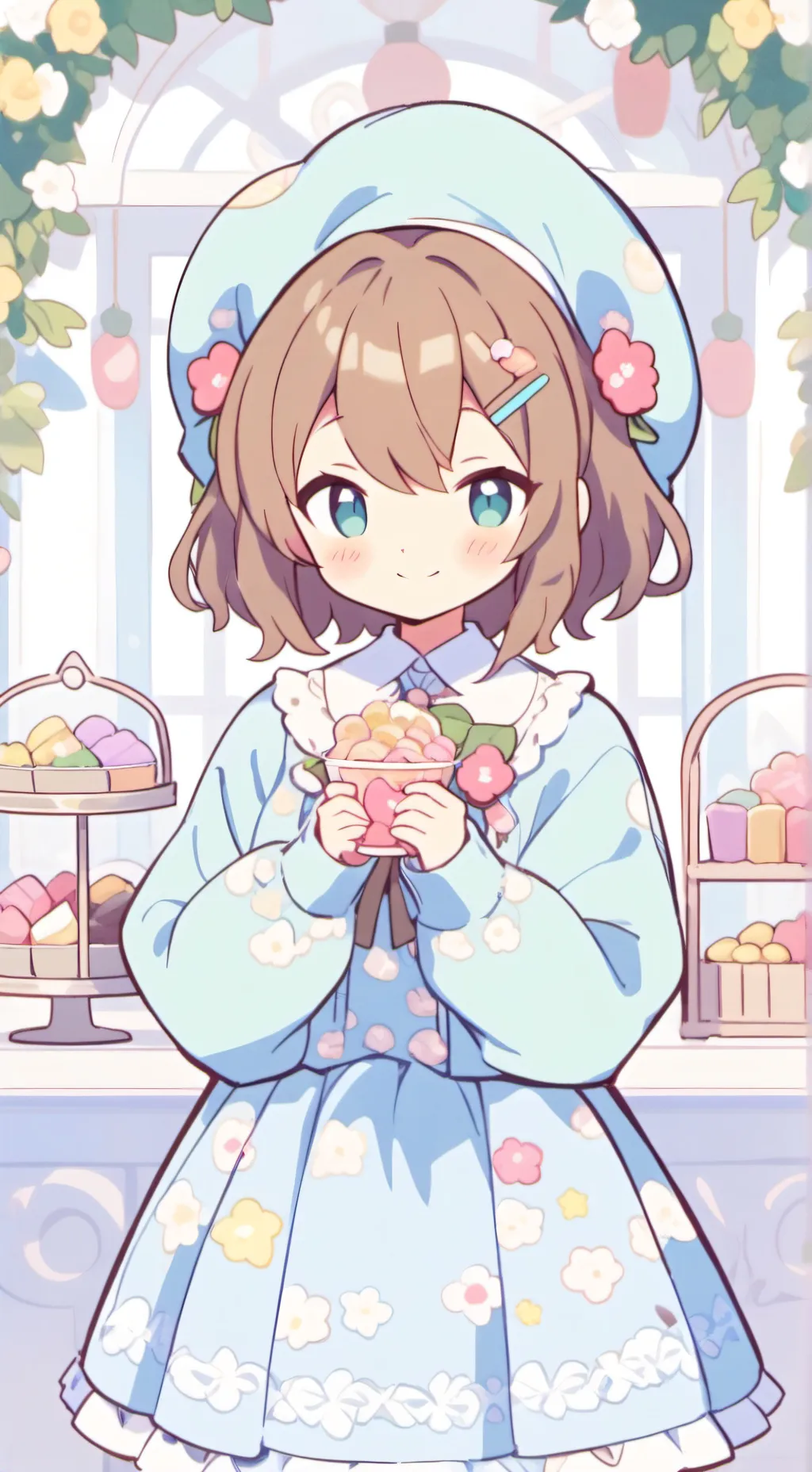 ai character: dessert girl  background