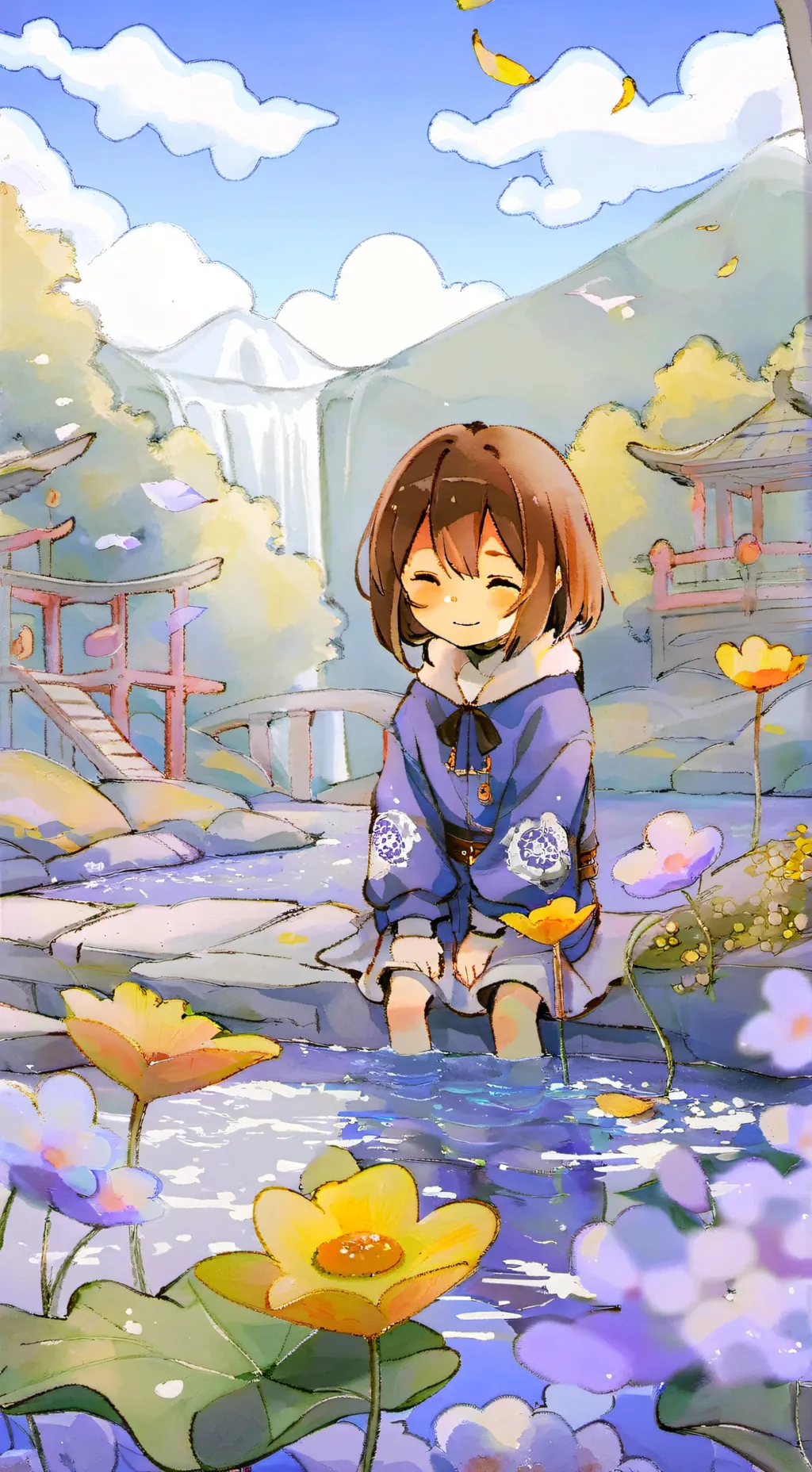 ai character: cute Frisk  background