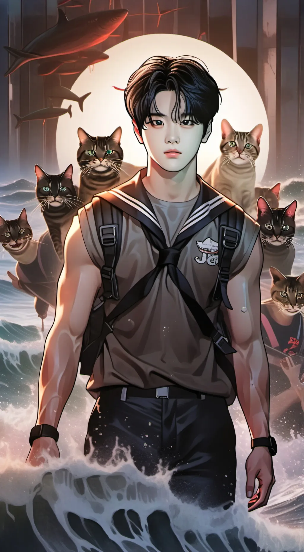 ai character: 리놀륨 background