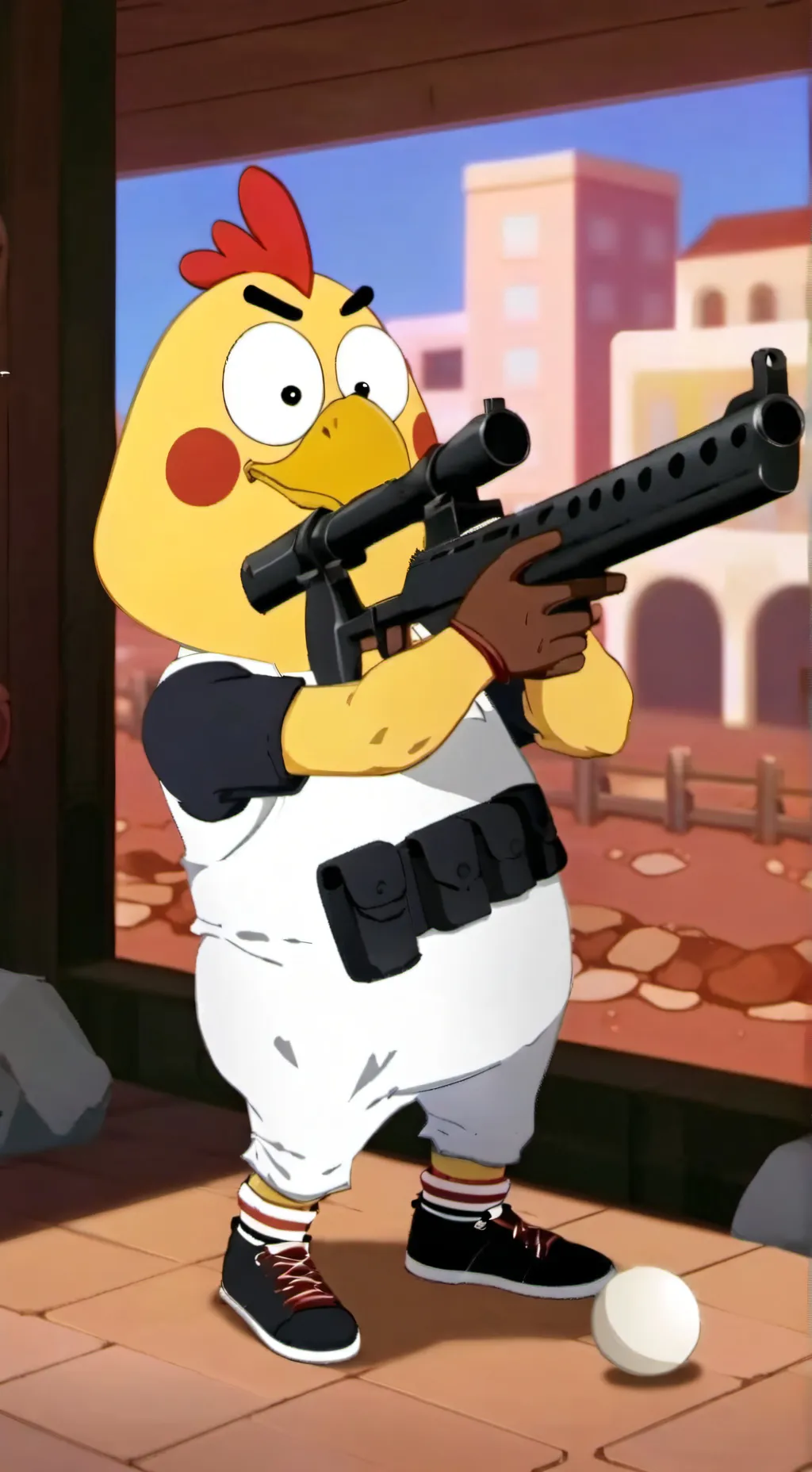 ai character: chicken gun background