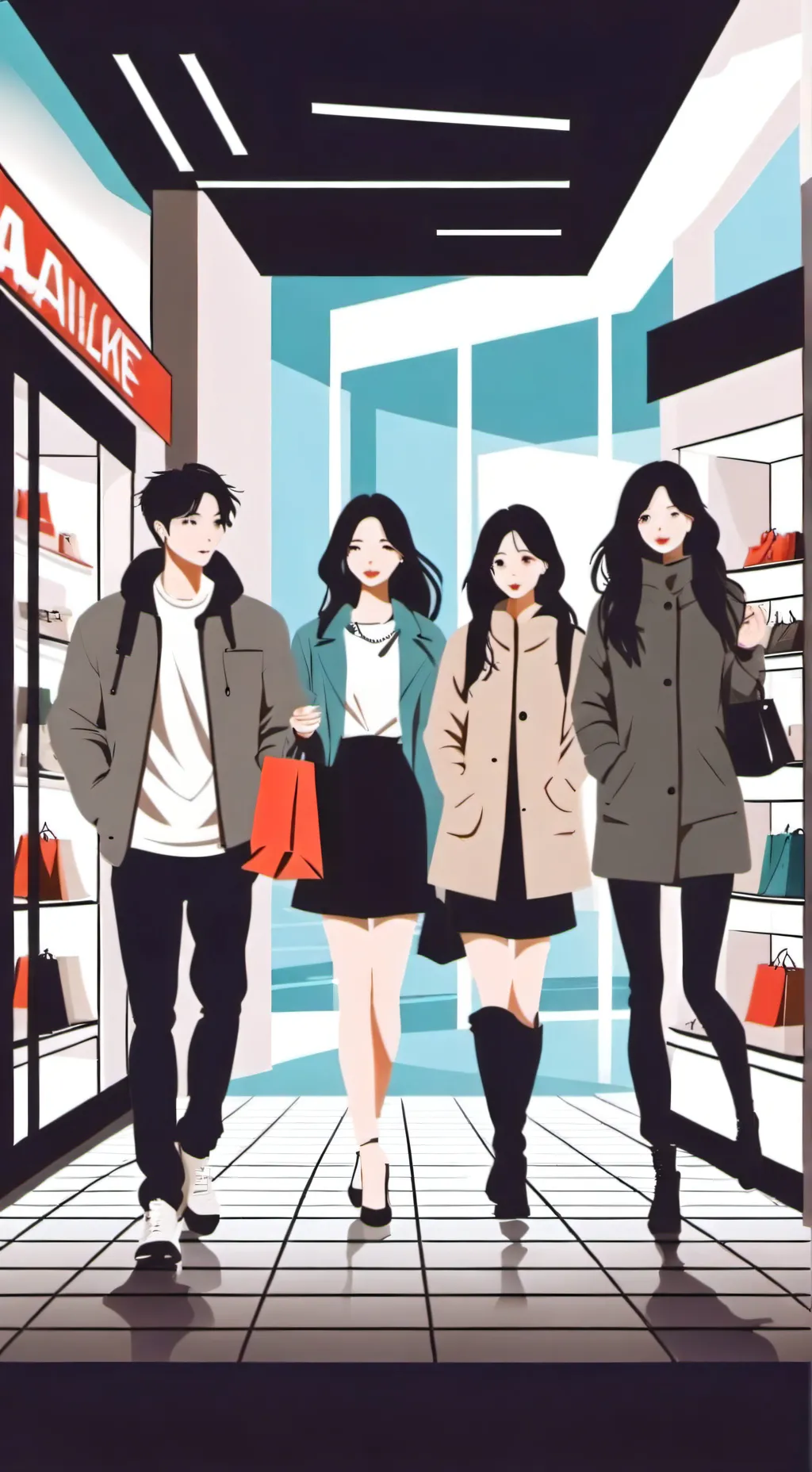 ai character: Fake friends (mall background