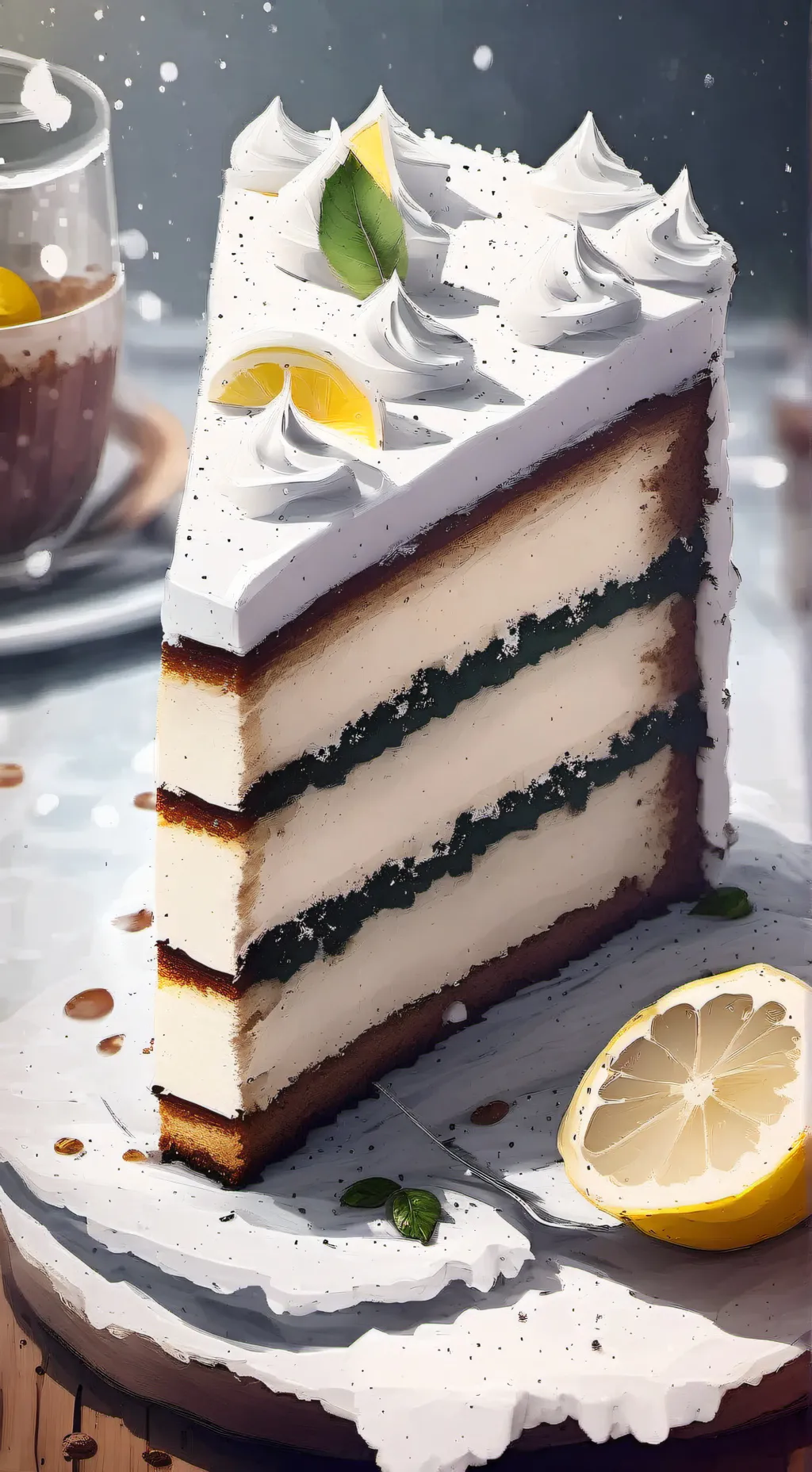 ai character: Lemon frosted cake background