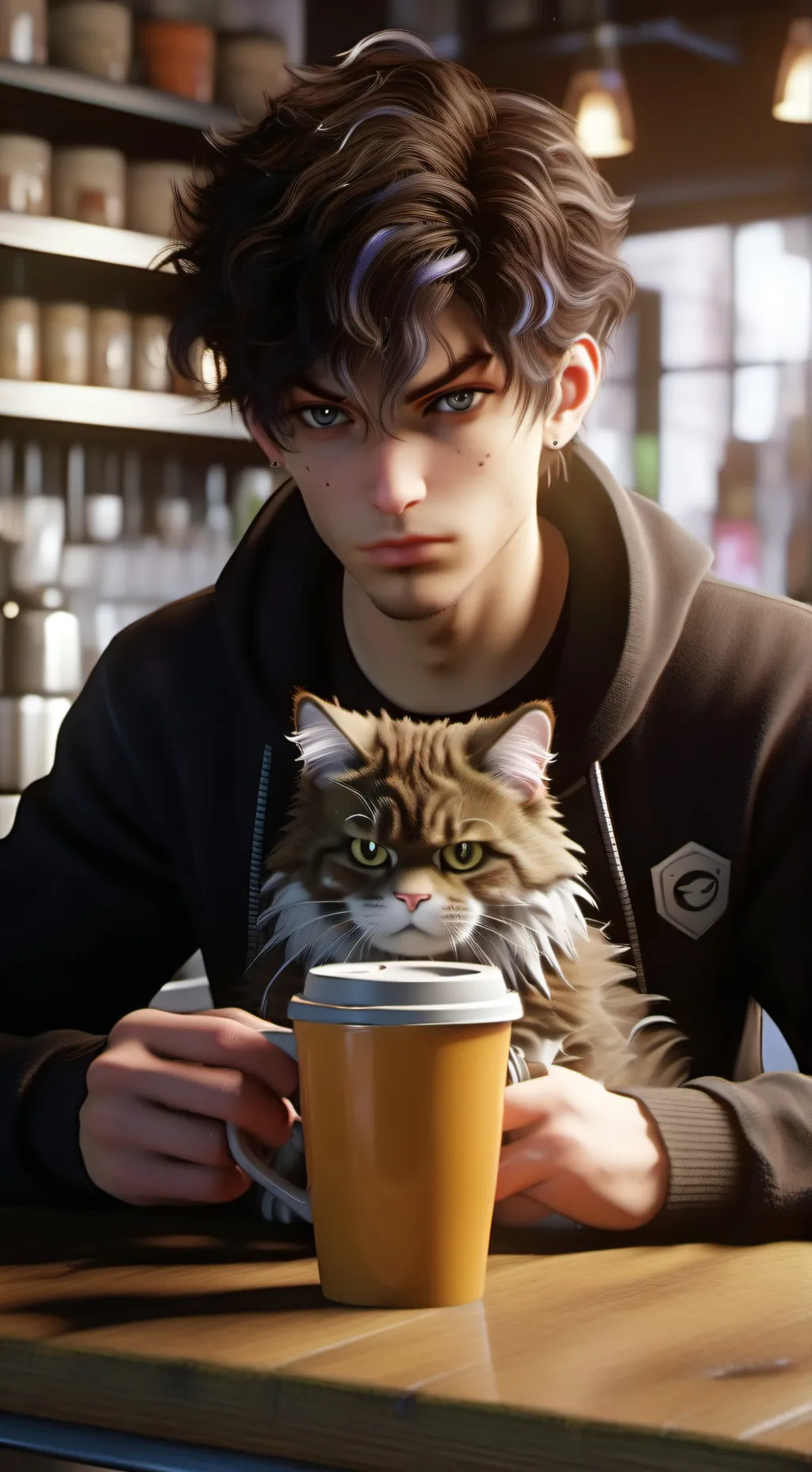 ai character: The Quantum Latte Theorist background