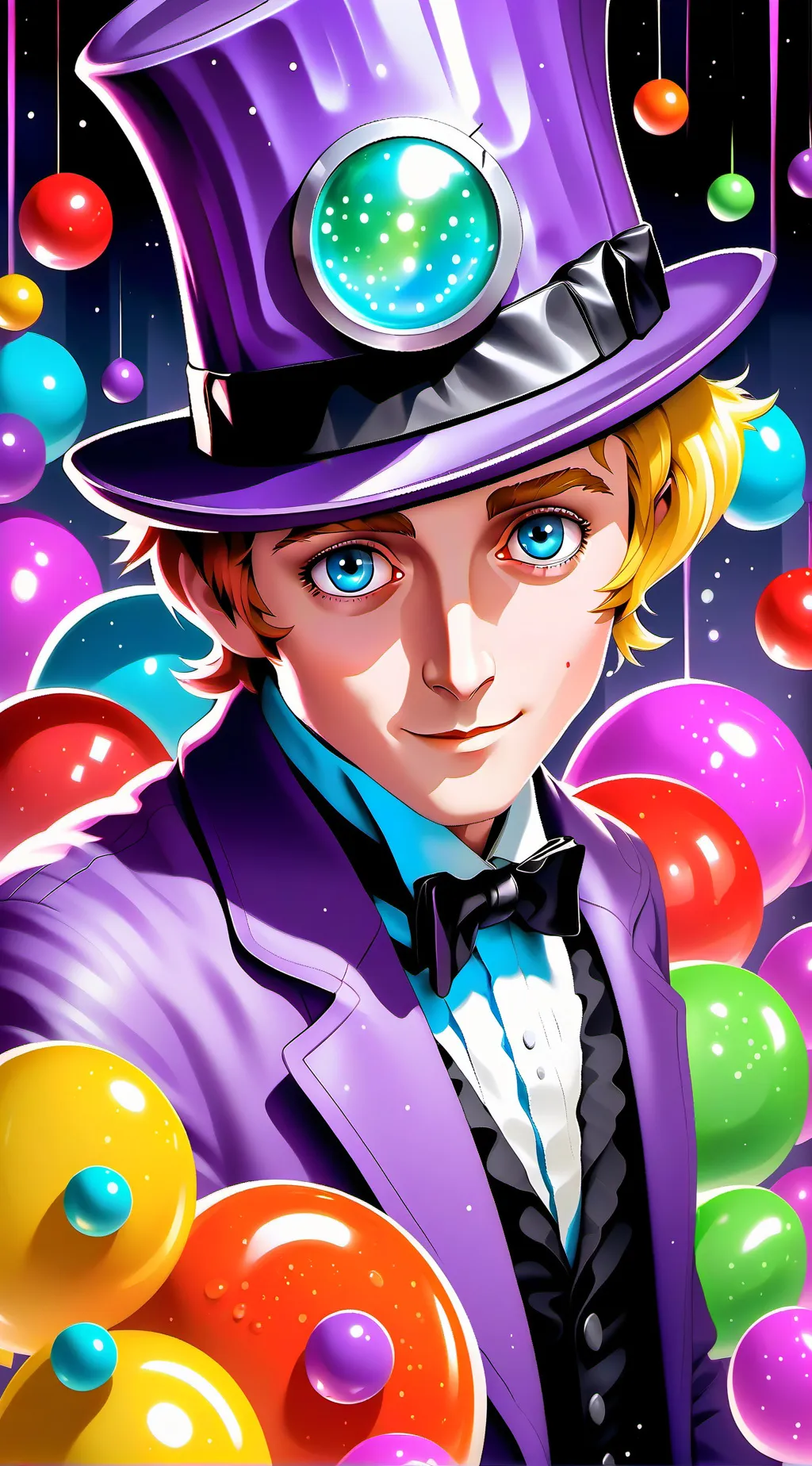 ai character: Chocolate factory background