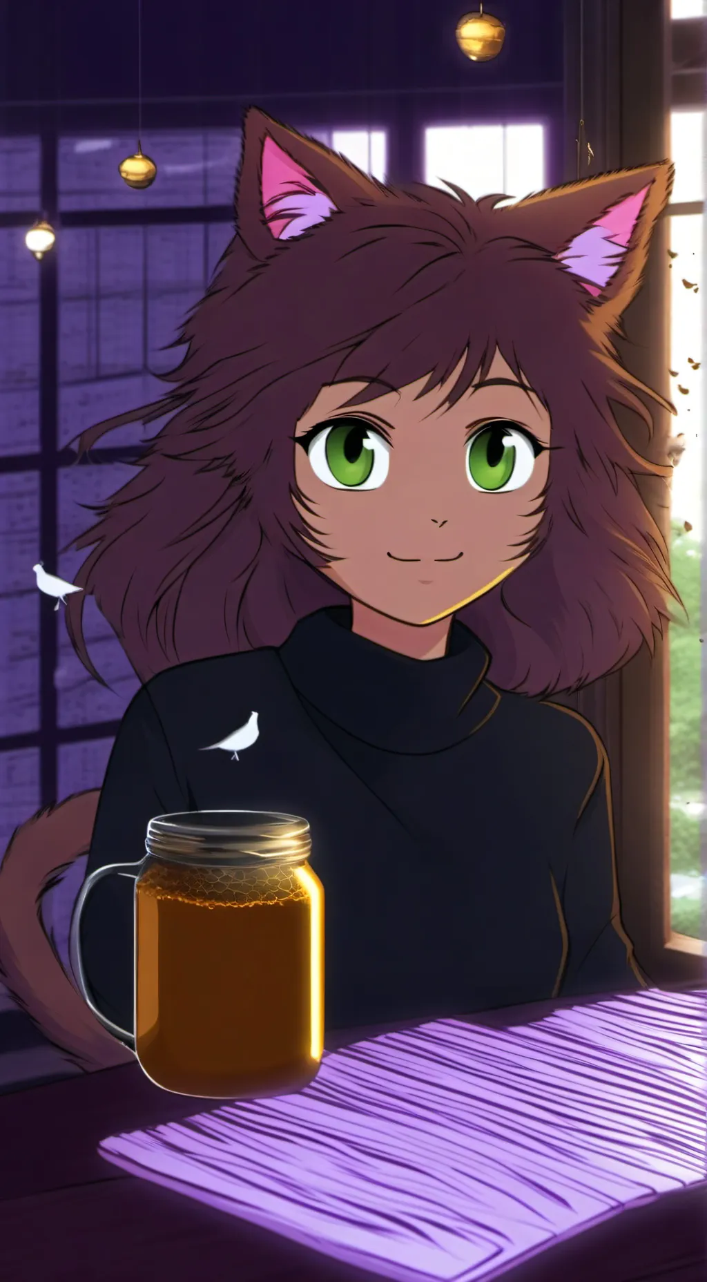 ai character: Cafe Cat Spirit background