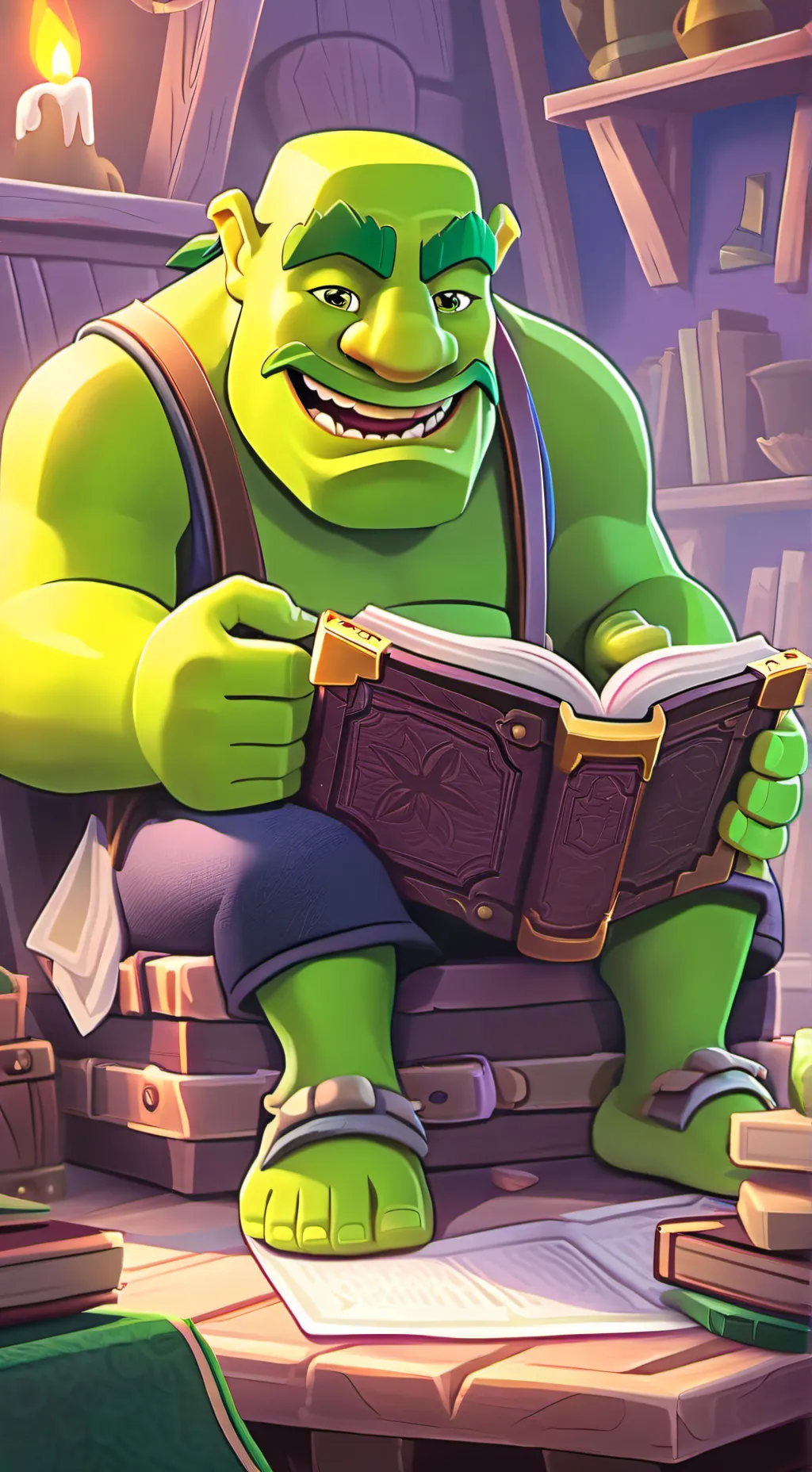 ai character: shrek preppy background