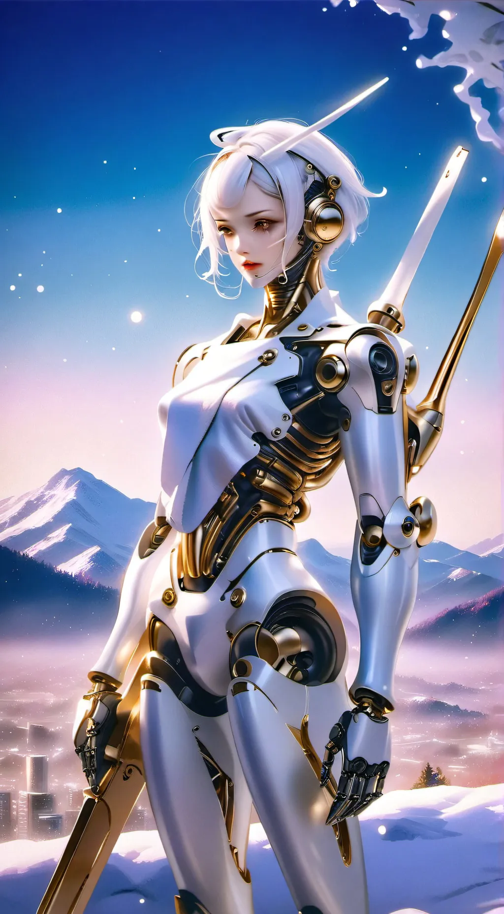 ai character: Cyborg police fem background