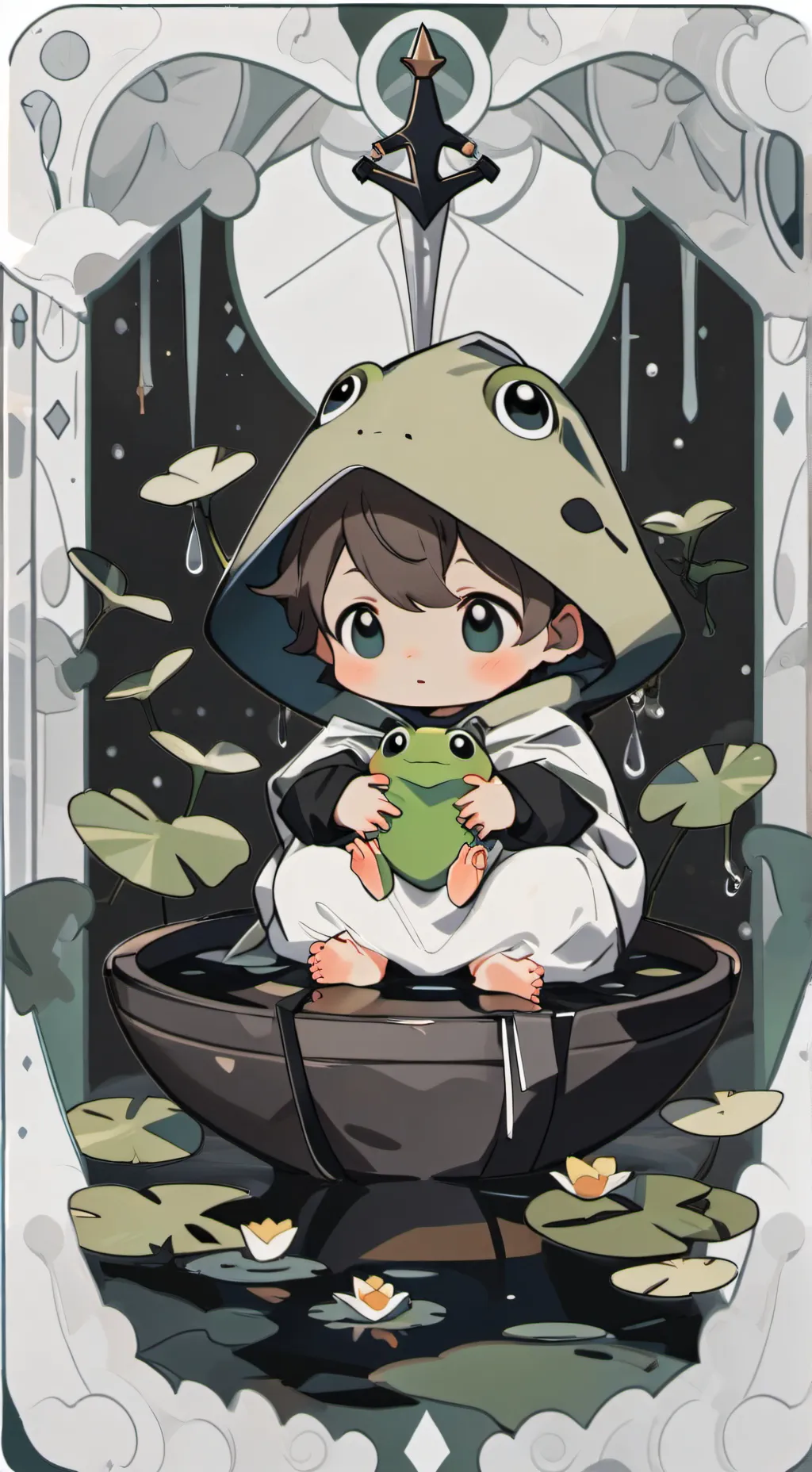 ai character: baby hybird frog background
