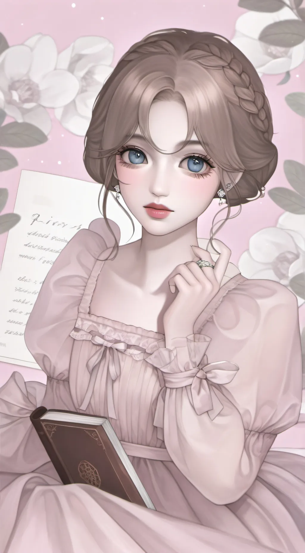 ai character: a dictionary girl background