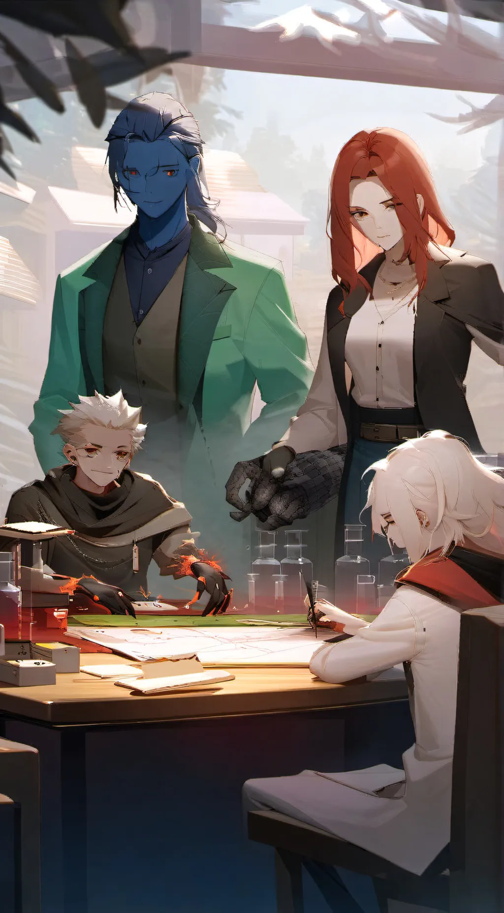 ai character: human hybrid lab background