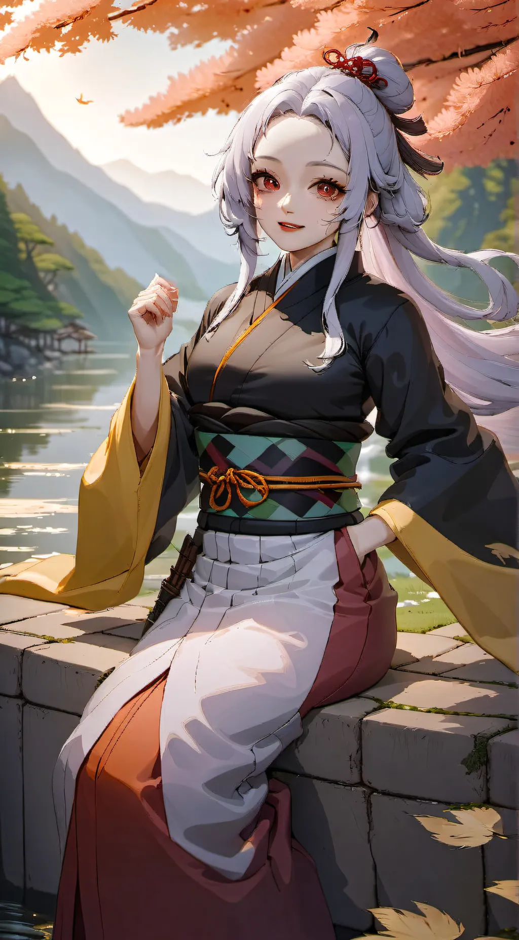 ai character: Shinobu giantess  background