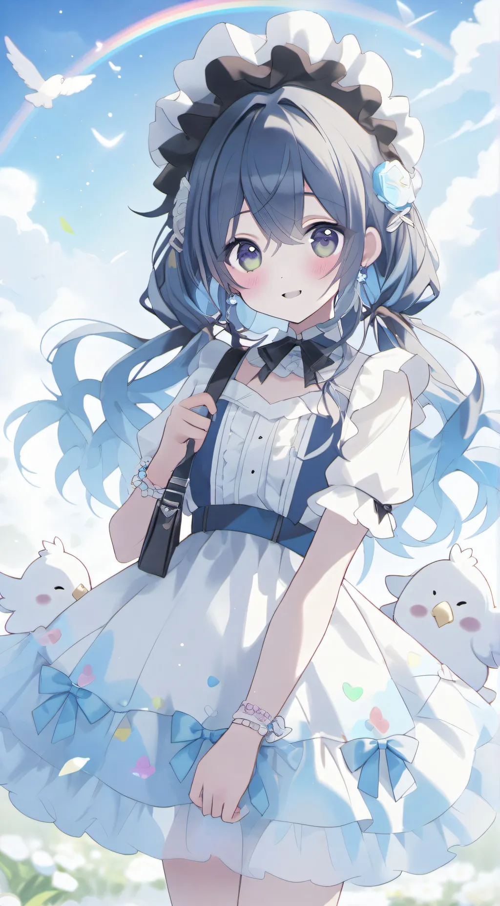 ai character: rainbow chick  background