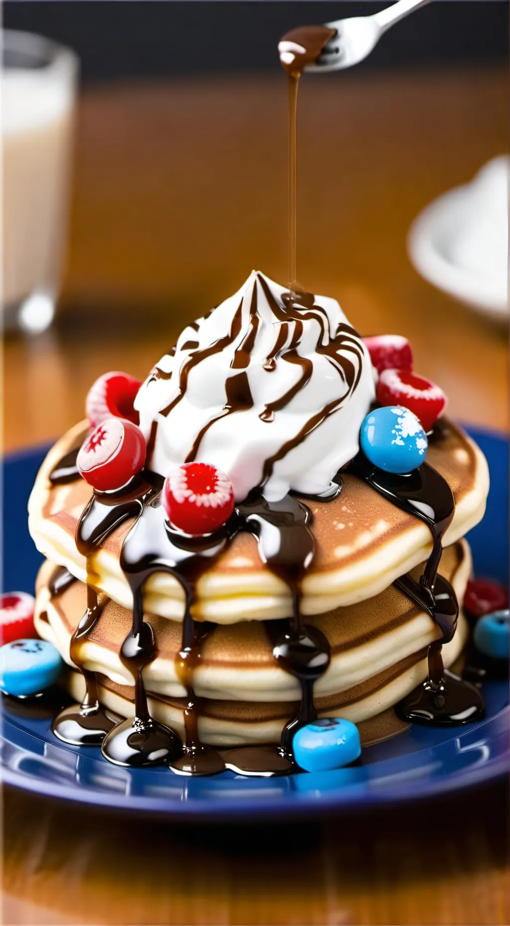ai character: M&M pancakes background