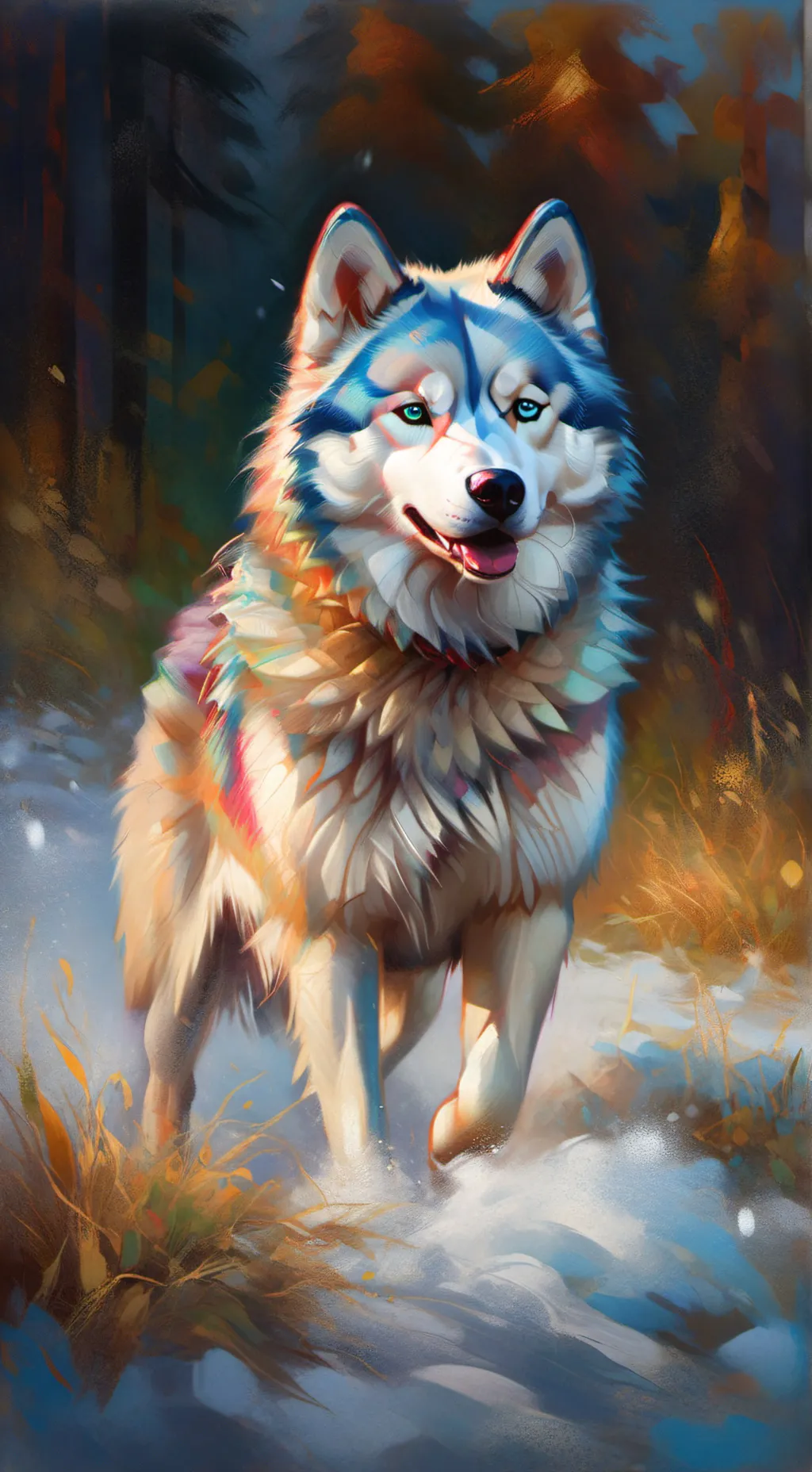 ai character: Snow mountain dogs background