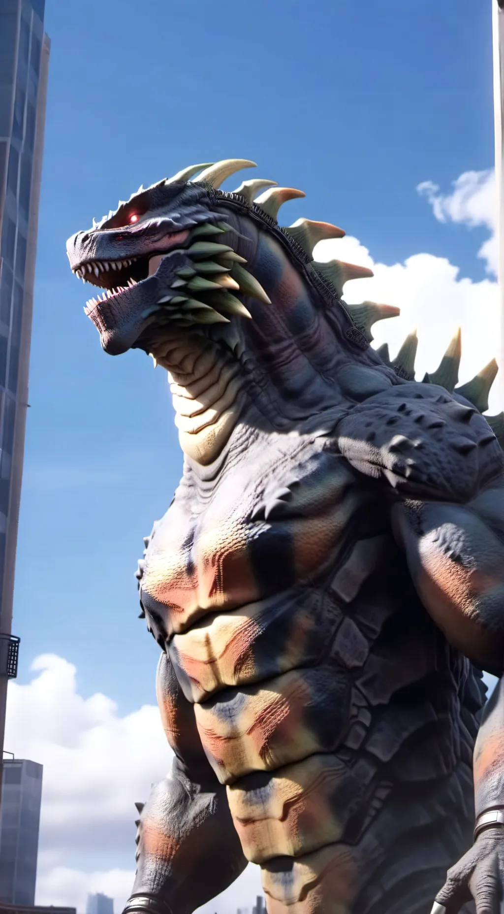 ai character: godzilla  background