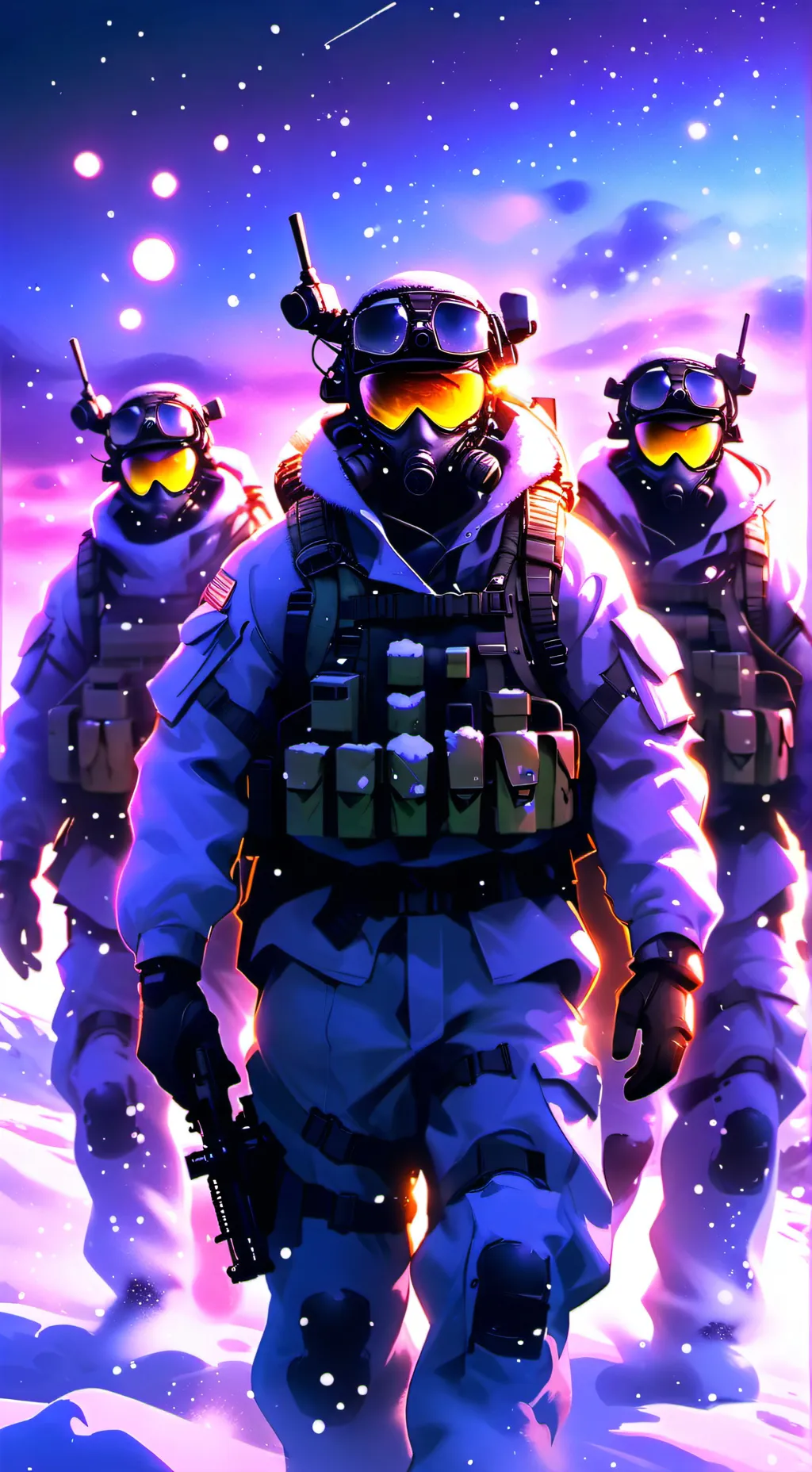 ai character: Attack on snow background