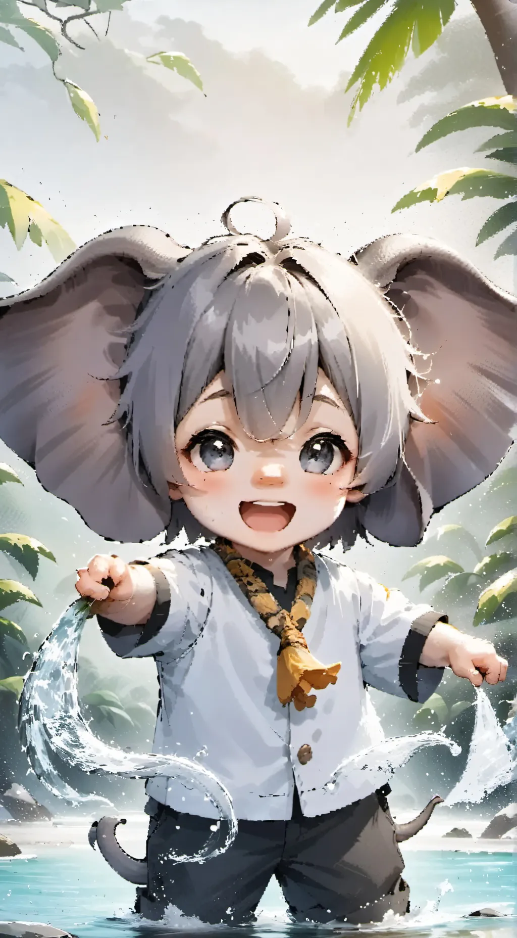 ai character: Water-Play Elephant Furry background