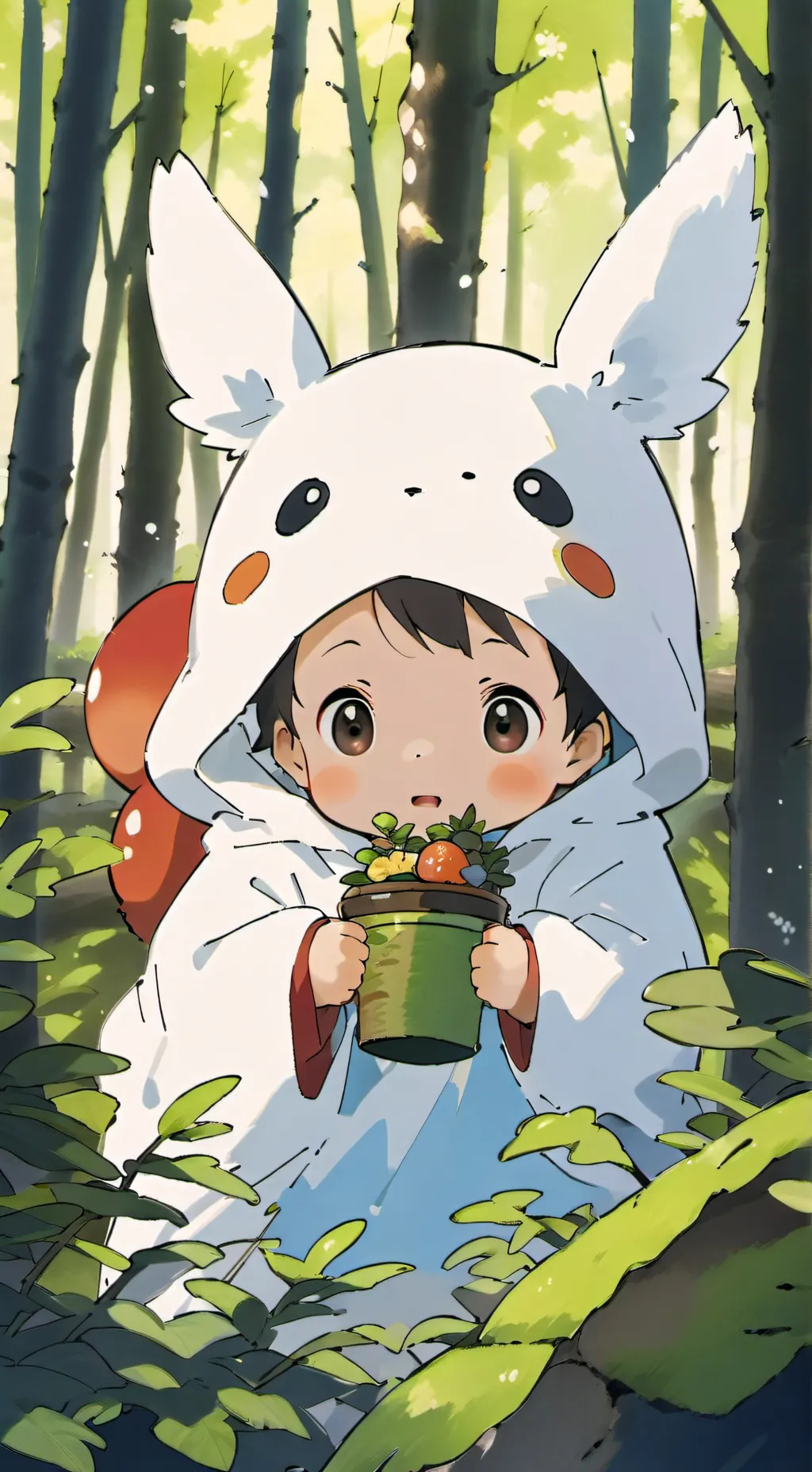 ai character: Bebe en el bosque background