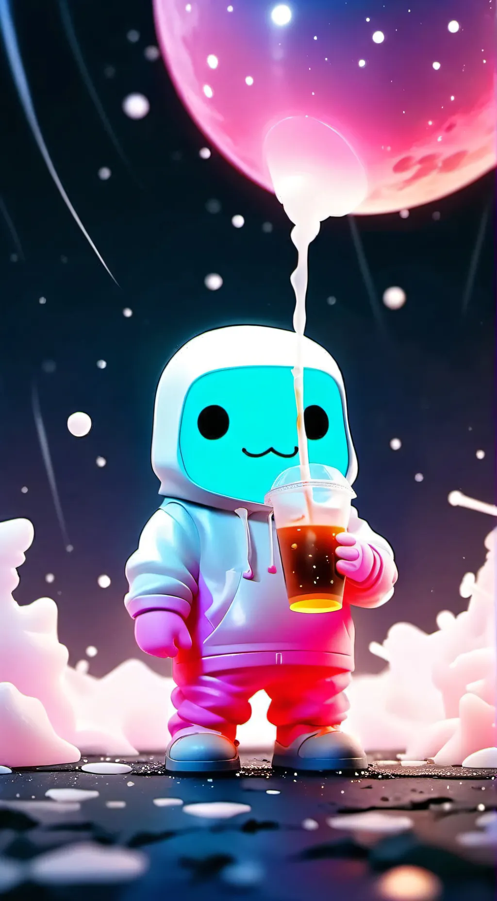 ai character: small pink guy  background