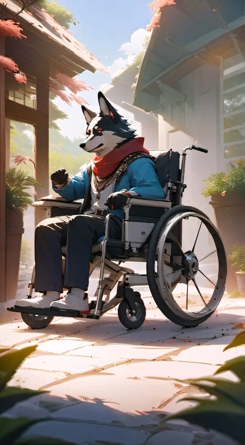 ai character: furry on wheelchai background
