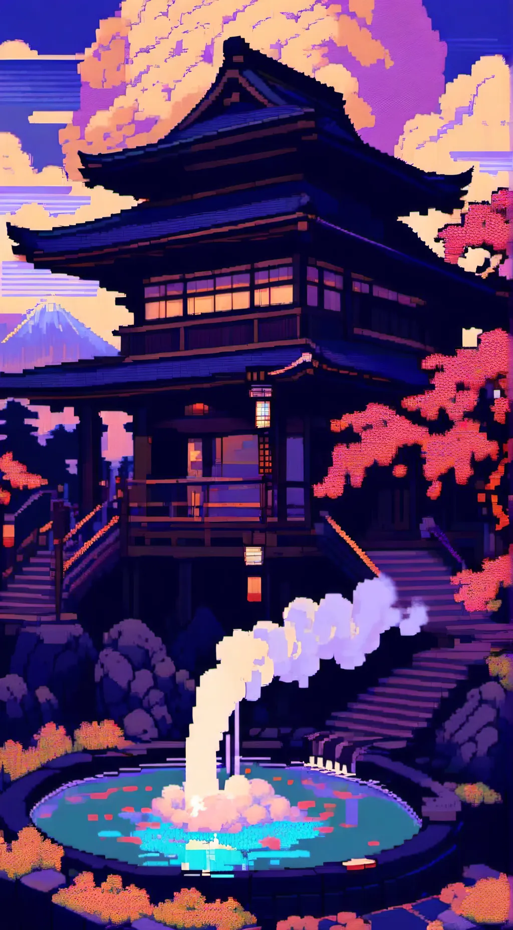 ai character: Kny hot springs! background