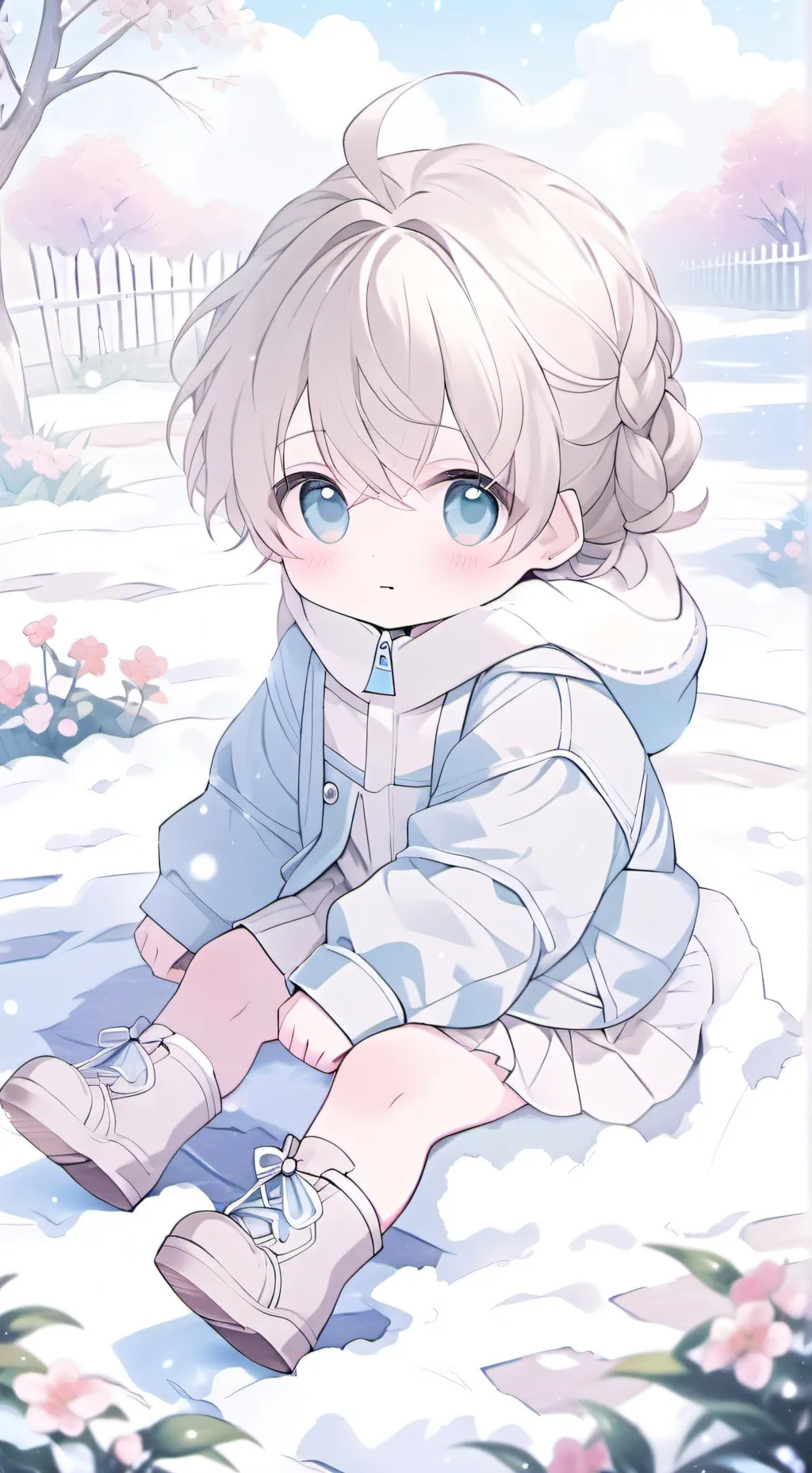 ai character: ￼ poor snow, baby background