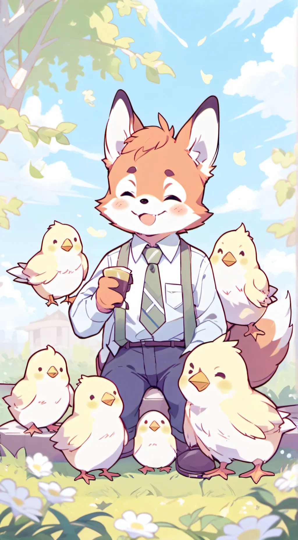 ai character: fox and chicks background