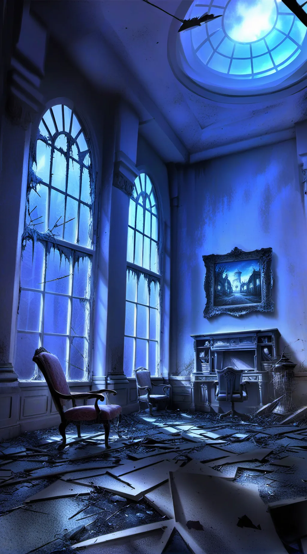 ai character: abandoned mall background