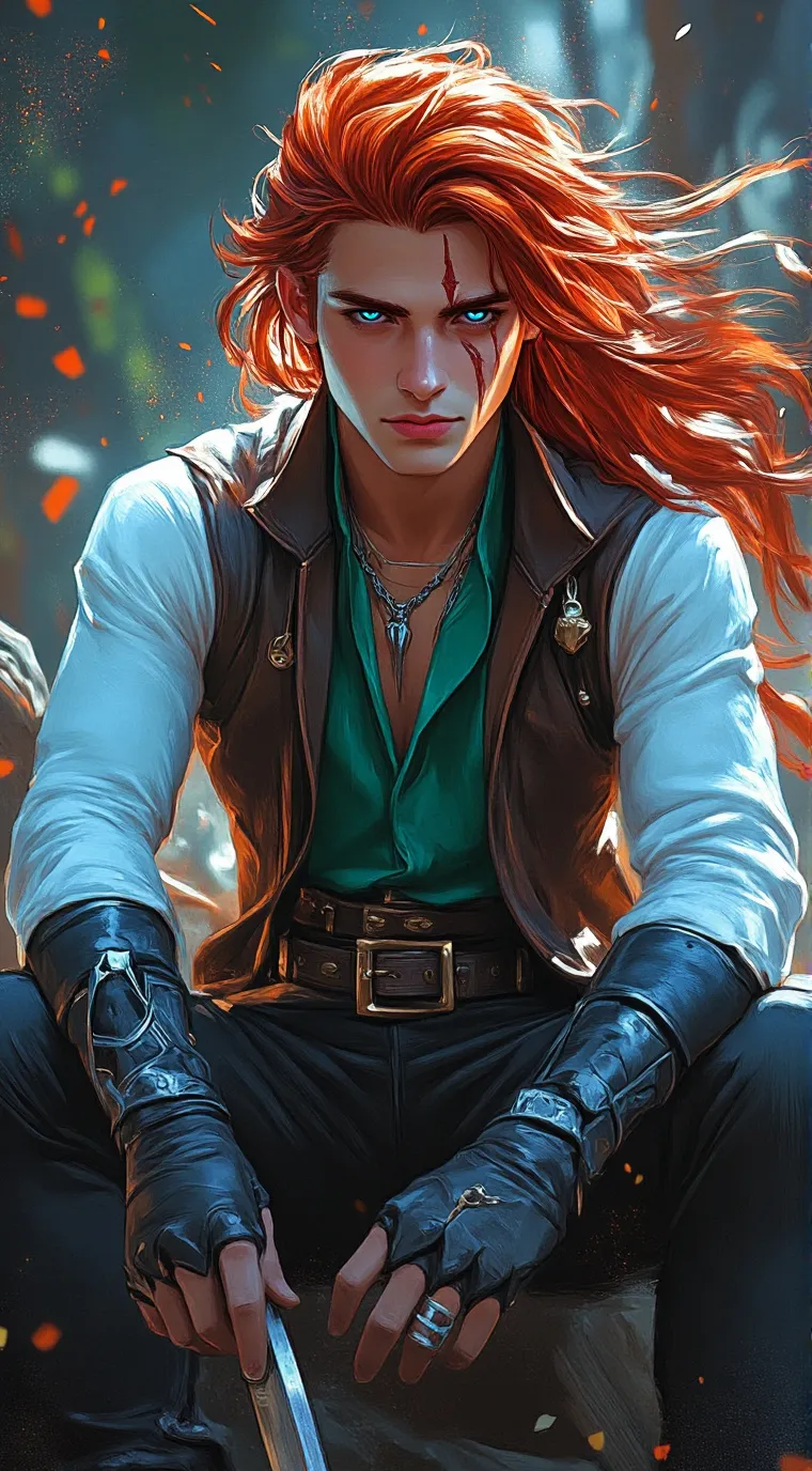 ai character: Alex of flames background