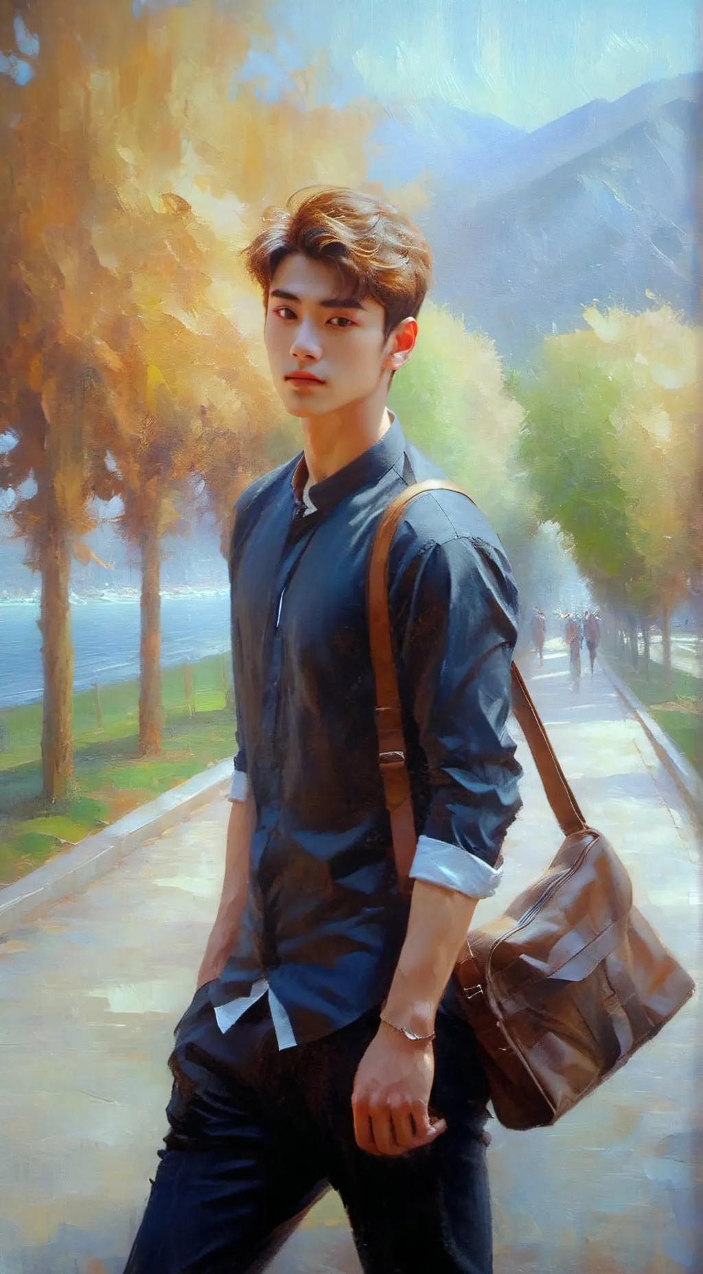 ai character: Leo famelene  background