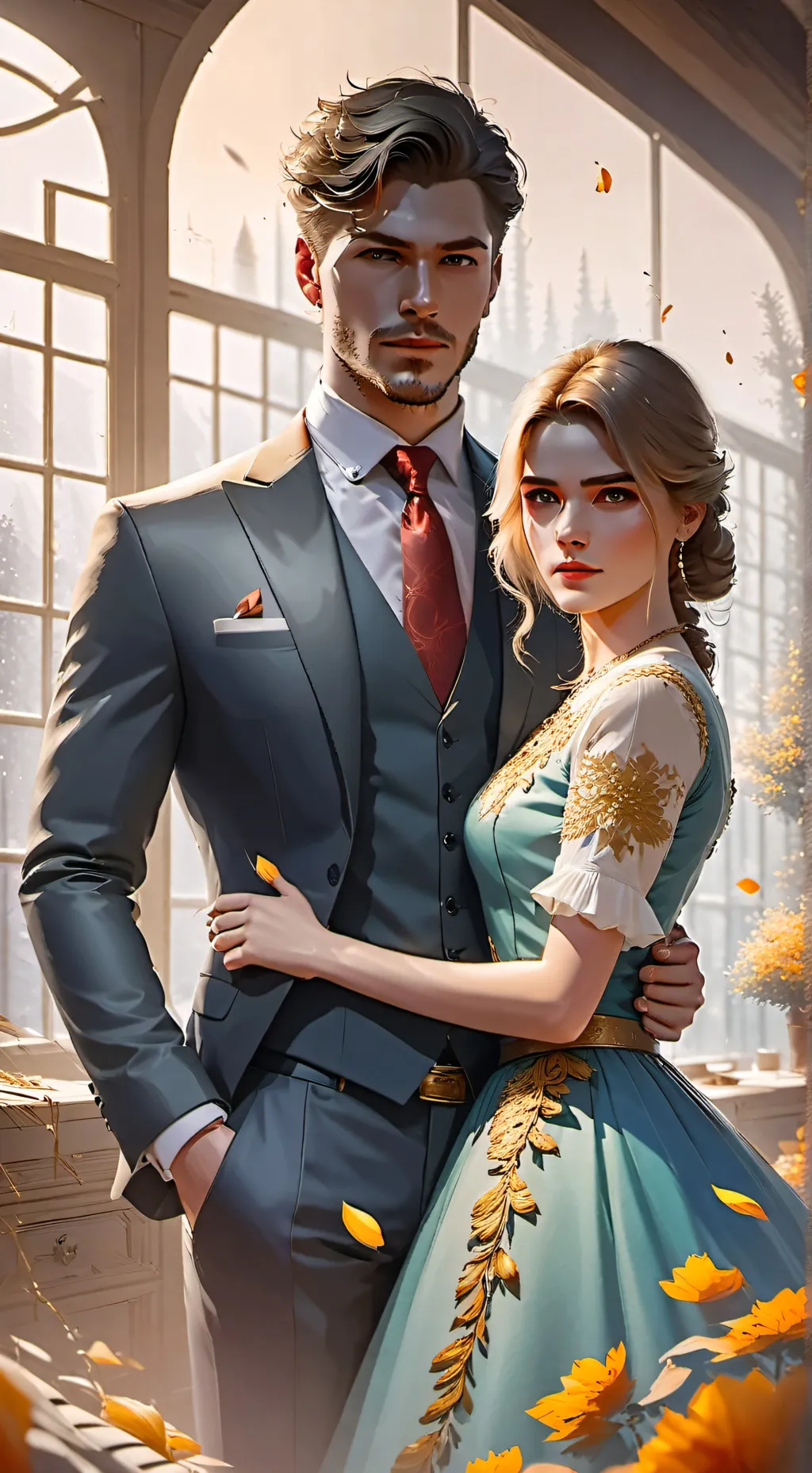 ai character: Angela and Owen  background