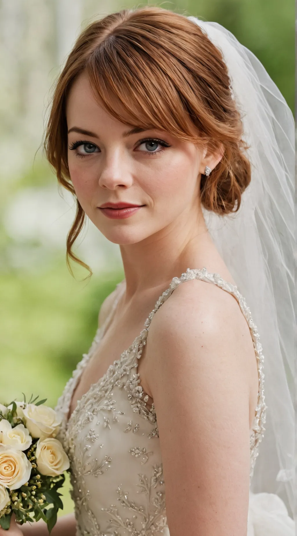 ai character: Bridal Emma Stone  background