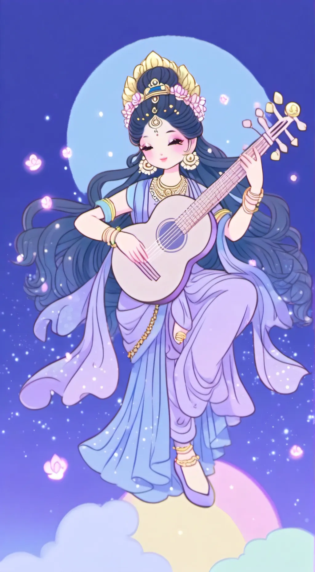 ai character: Hindi   saraswati  background