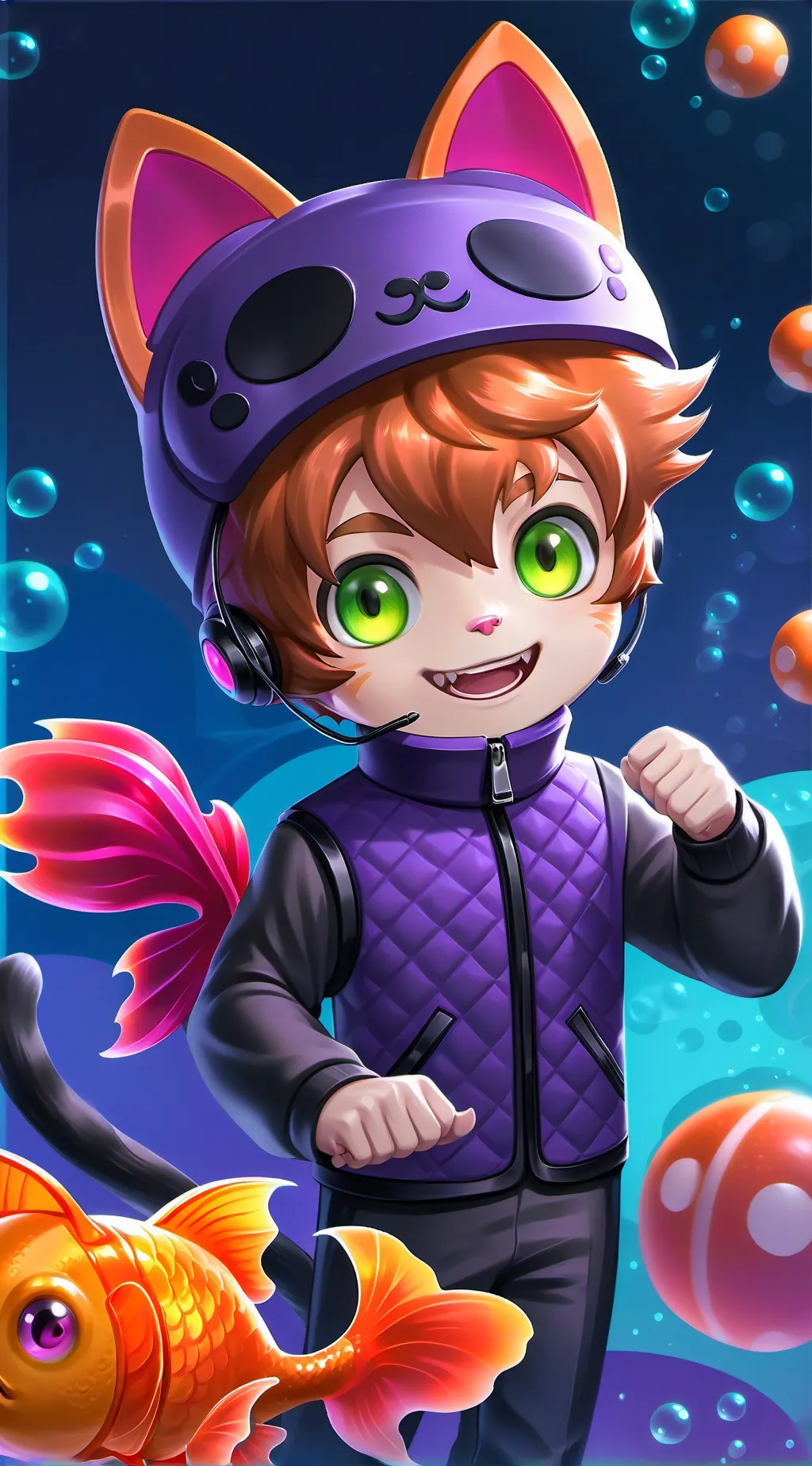 ai character: Orange Fish Furry background