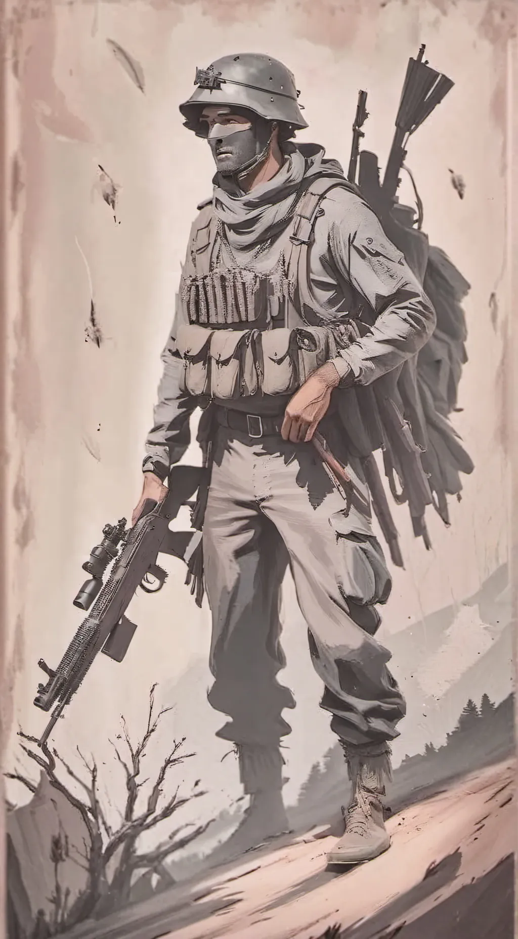 ai character: Gray from war background