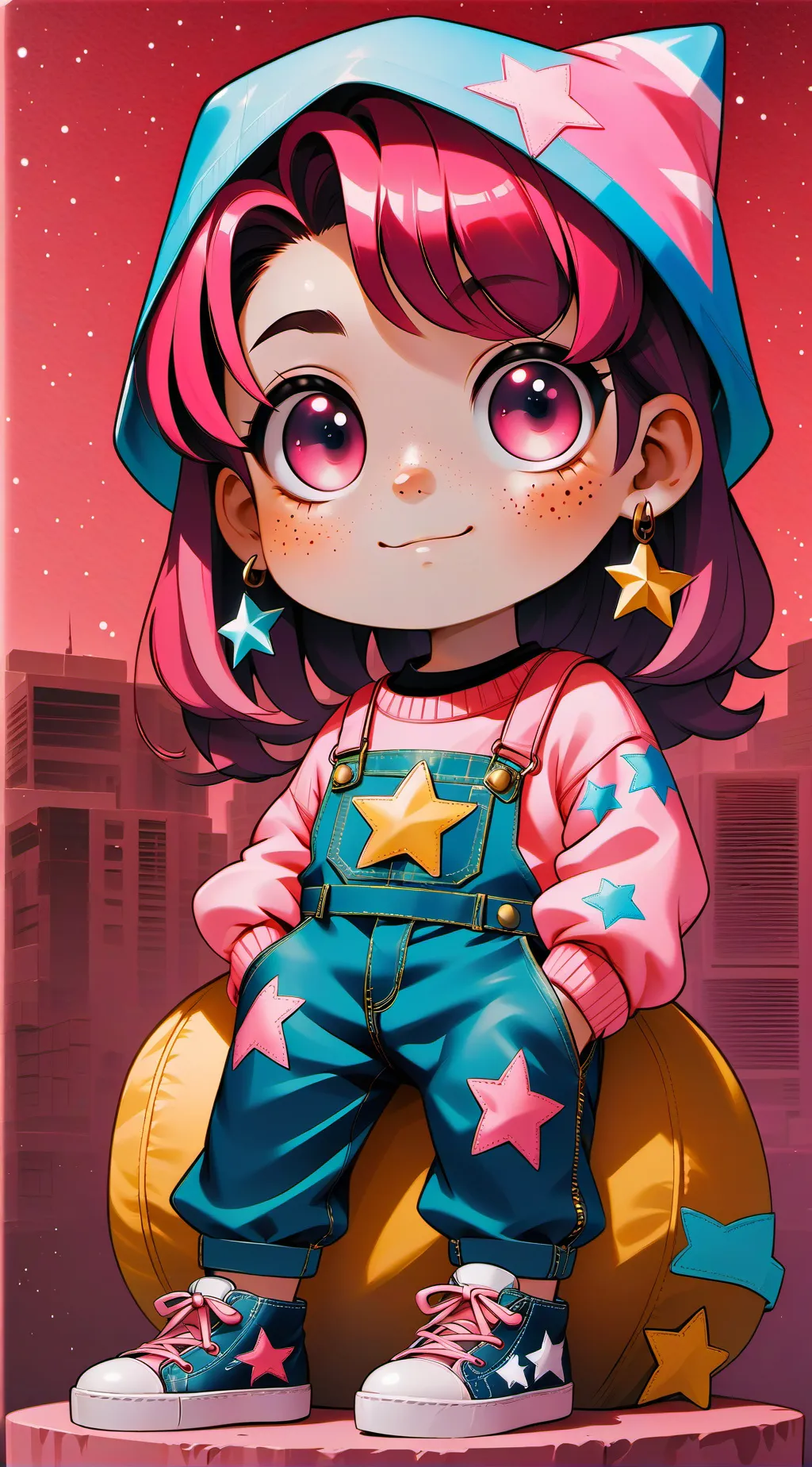 ai character: Penny pink background