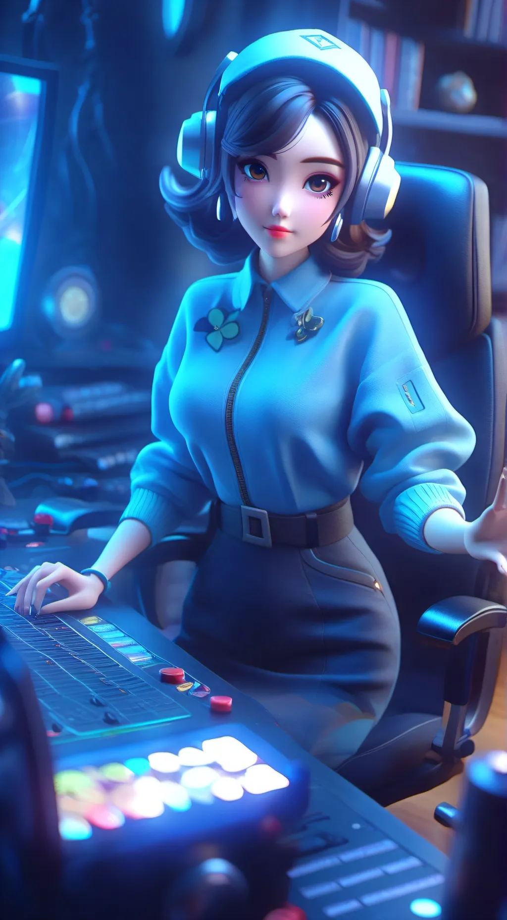 ai character: TV woman  background